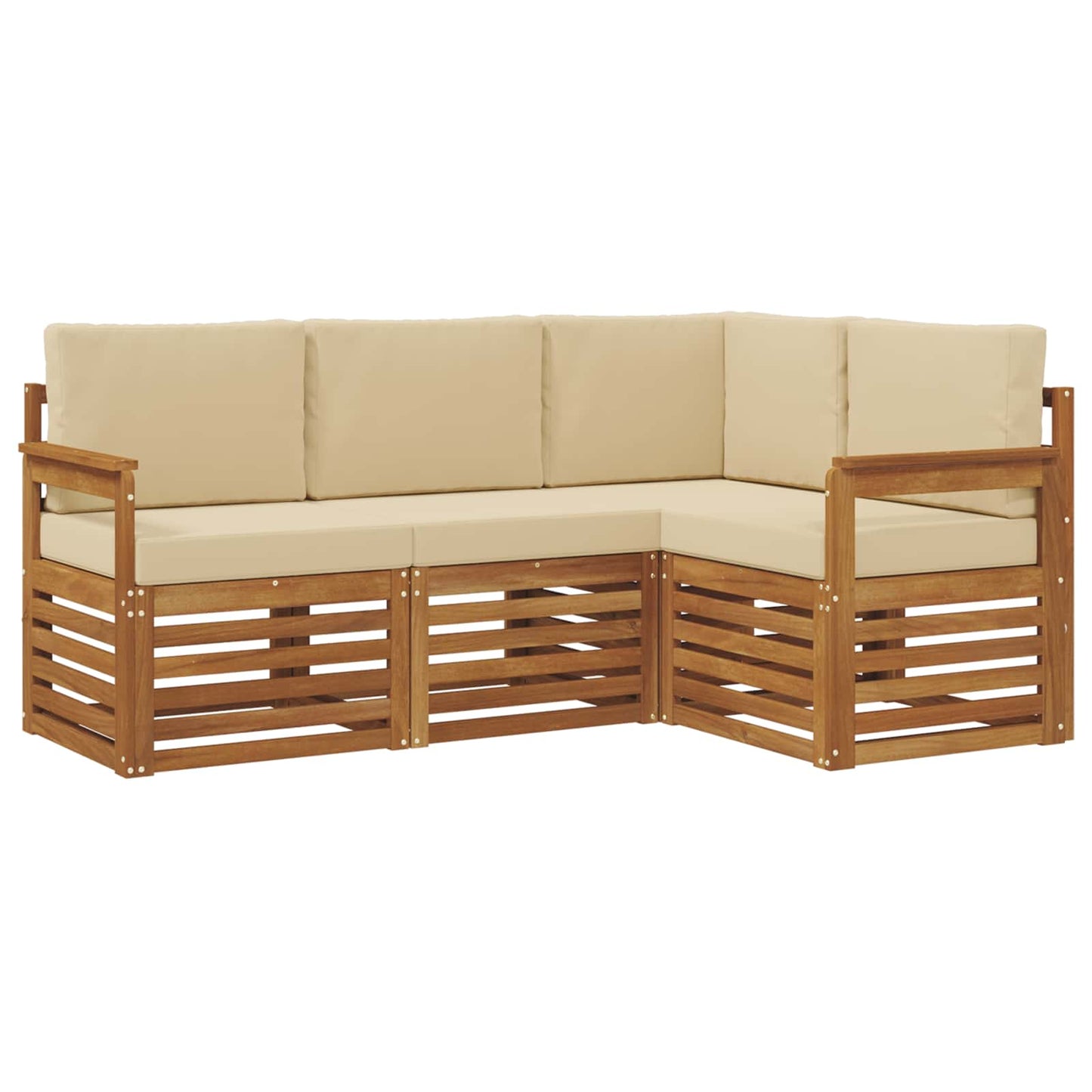 vidaXL Σετ Καναπέ 4 pcs Φυσικό και Μπεζ Στερεό Ξύλο Ακακίας