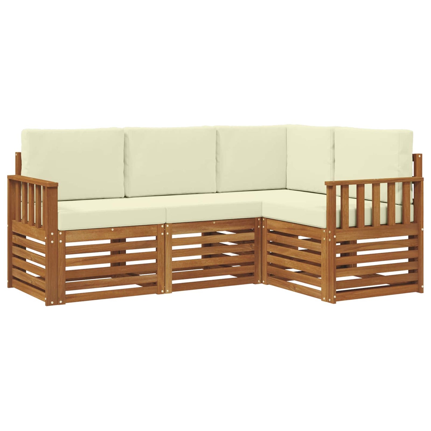 vidaXL Σετ Καναπέ 4 pcs Φυσικό και Κρέμα Στερεό Ξύλο Ακακίας