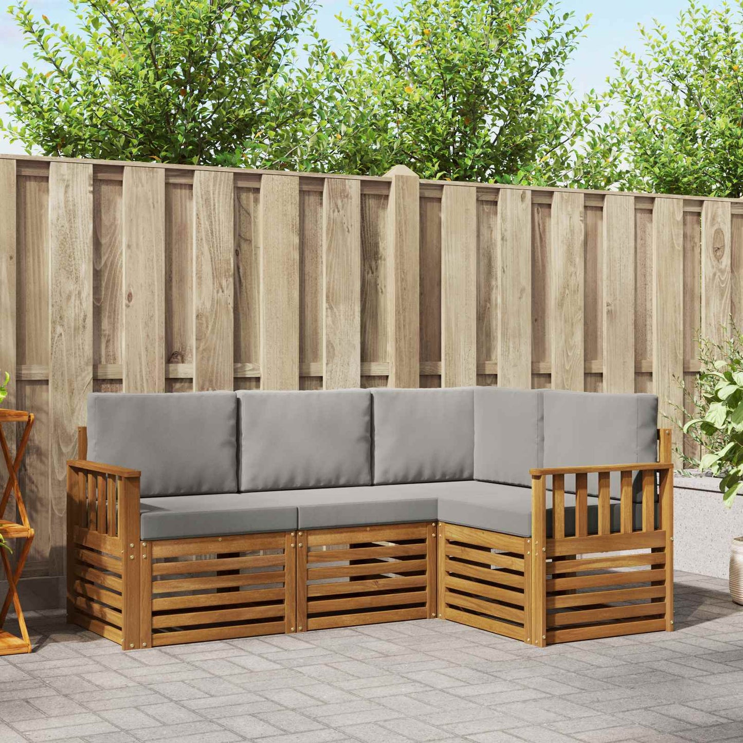 vidaXL Σετ Καναπέ 4 pcs Φυσικό και Ανοιχτό Γκρι Στερεό Ξύλο Ακακίας