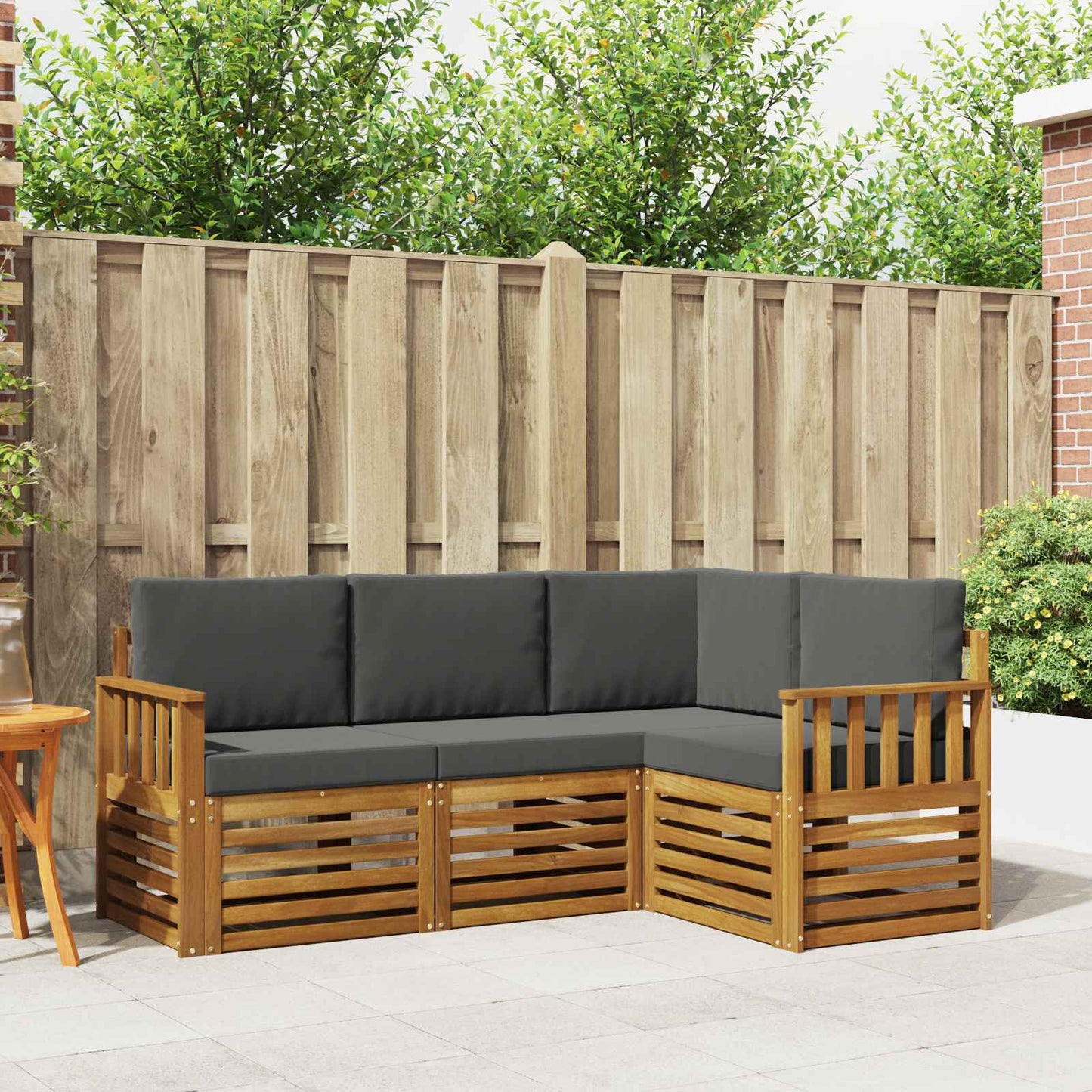 vidaXL Σετ Καναπέ 4 pcs Φυσικό και Ανθρακί Στερεό Ξύλο Ακακίας