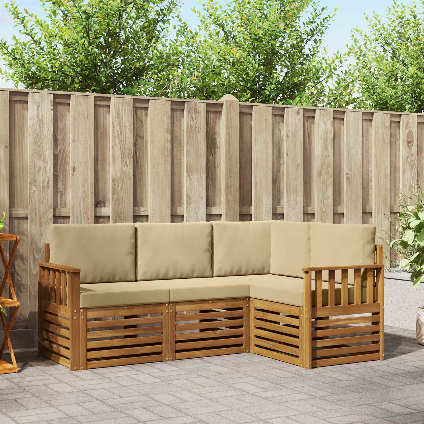 vidaXL Σετ Καναπέ 4 pcs Φυσικό και Μπεζ Στερεό Ξύλο Ακακίας