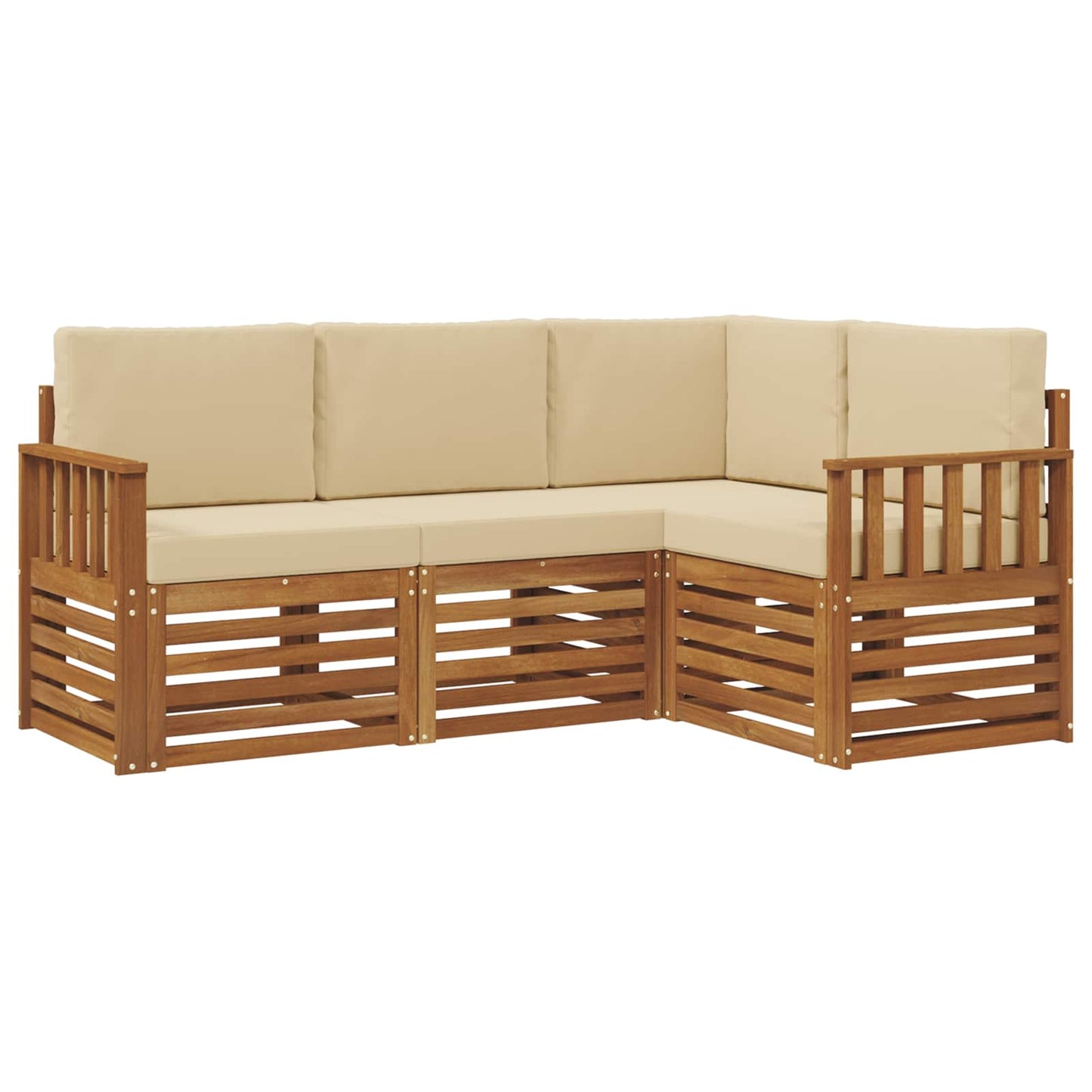 vidaXL Σετ Καναπέ 4 pcs Φυσικό και Μπεζ Στερεό Ξύλο Ακακίας