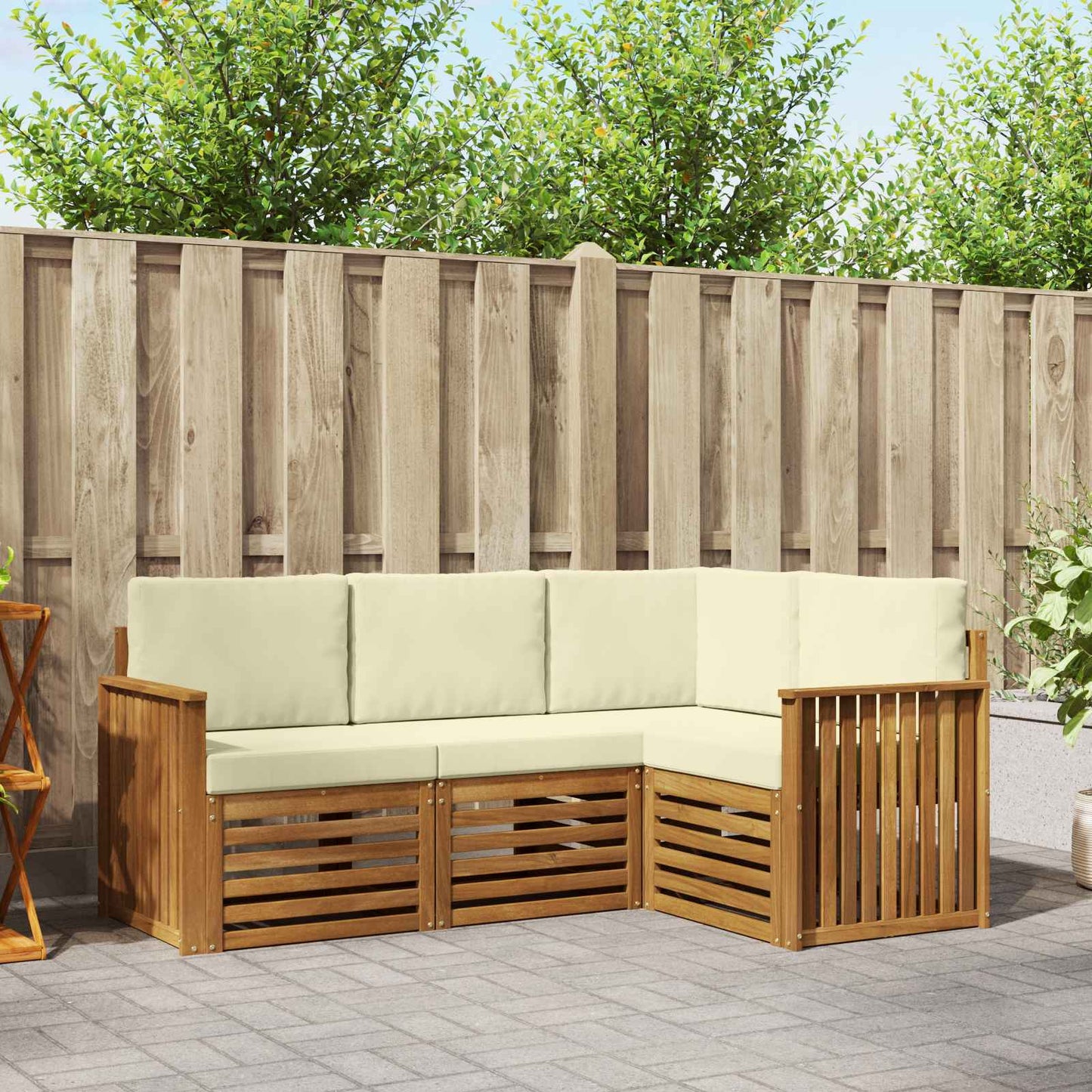 vidaXL Σετ Καναπέ 4 pcs Φυσικό και Κρέμα Στερεό Ξύλο Ακακίας