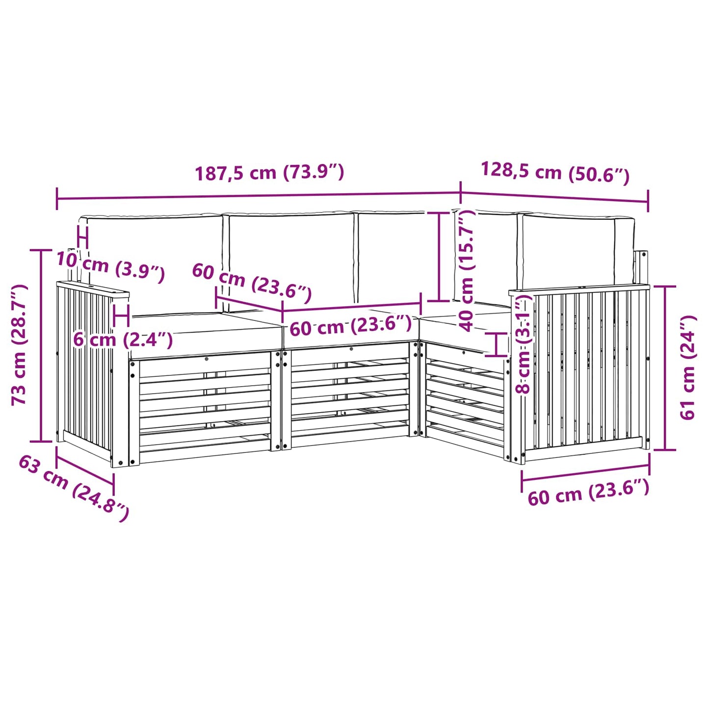 vidaXL Σετ Καναπέ 4 pcs Φυσικό και Ανθρακί Στερεό Ξύλο Ακακίας
