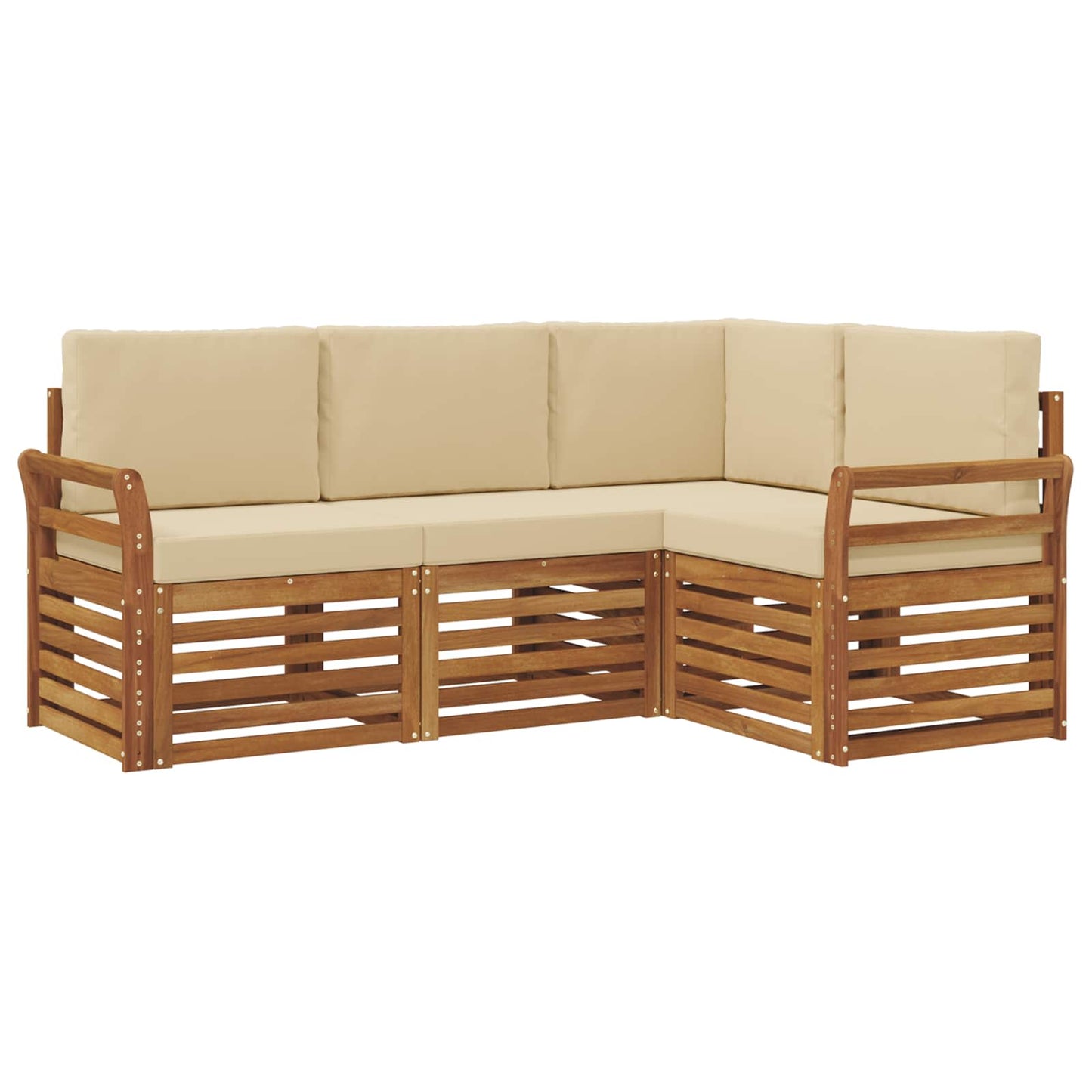 vidaXL Σετ Καναπέ 4 pcs Φυσικό και Μπεζ Στερεό Ξύλο Ακακίας