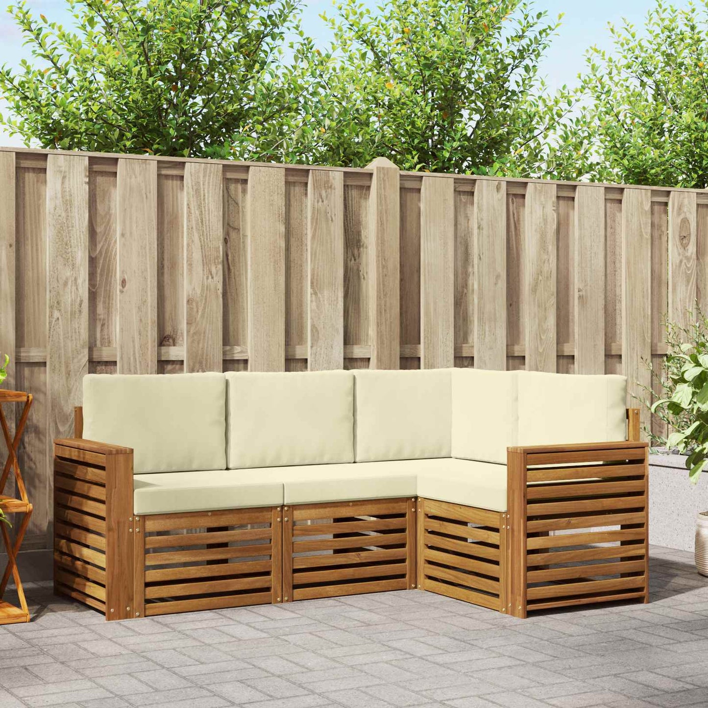 vidaXL Σετ Καναπέ 4 pcs Φυσικό και Κρέμα Στερεό Ξύλο Ακακίας