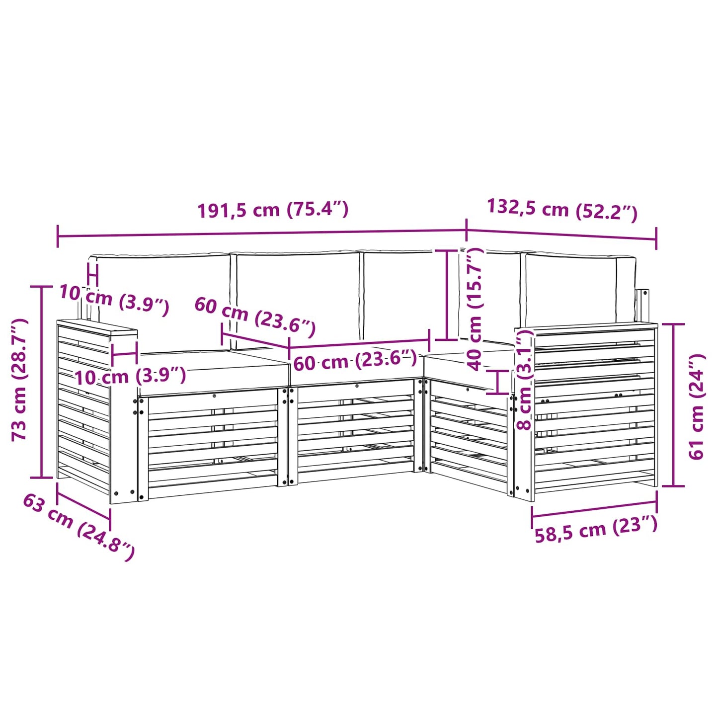 vidaXL Σετ Καναπέ 4 pcs Φυσικό και Κρέμα Στερεό Ξύλο Ακακίας