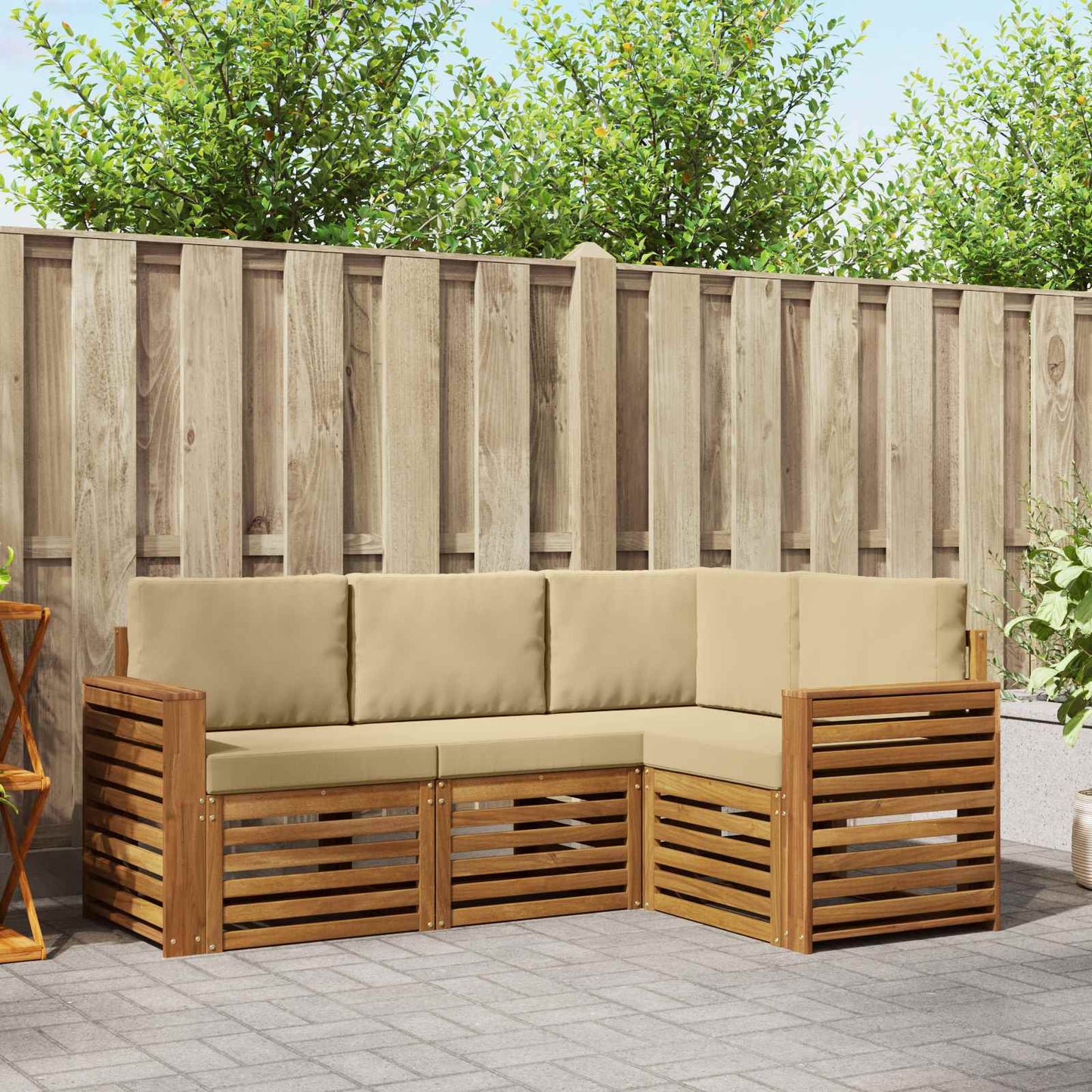 vidaXL Σετ Καναπέ 4 pcs Φυσικό και Μπεζ Στερεό Ξύλο Ακακίας