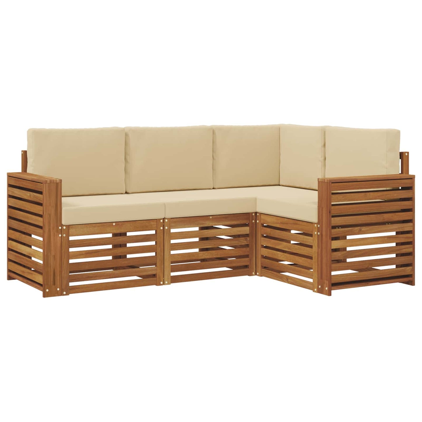 vidaXL Σετ Καναπέ 4 pcs Φυσικό και Μπεζ Στερεό Ξύλο Ακακίας