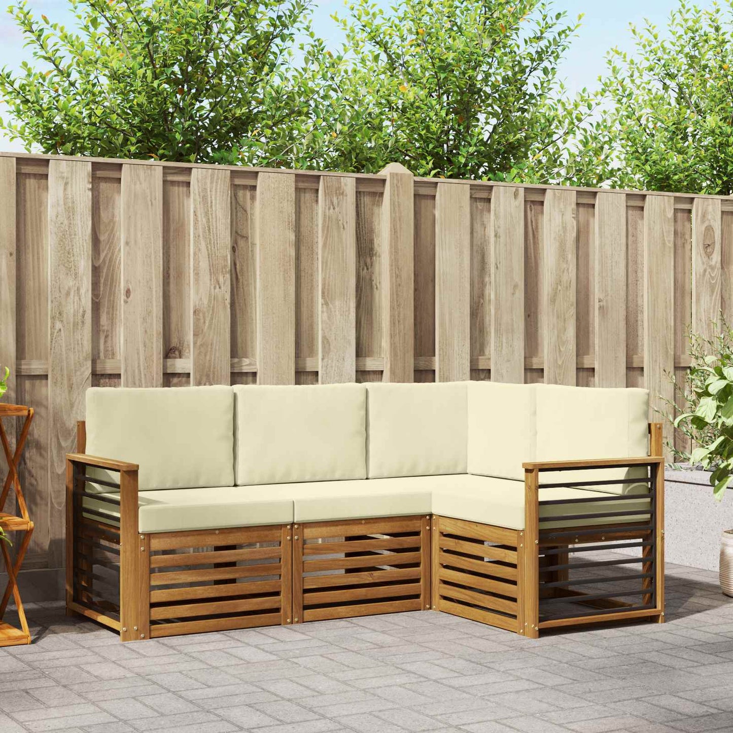vidaXL Σετ Καναπέ 4 pcs Φυσικό και Κρέμα Στερεό Ξύλο Ακακίας