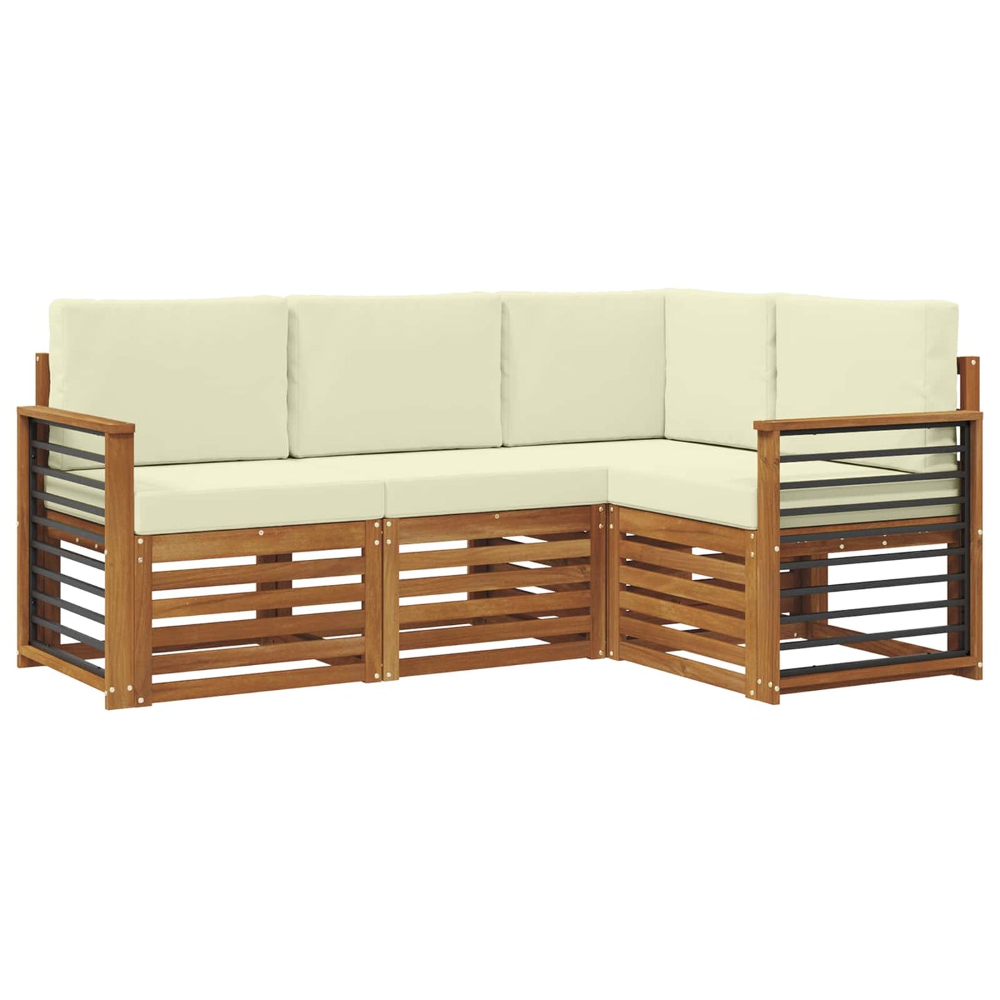 vidaXL Σετ Καναπέ 4 pcs Φυσικό και Κρέμα Στερεό Ξύλο Ακακίας