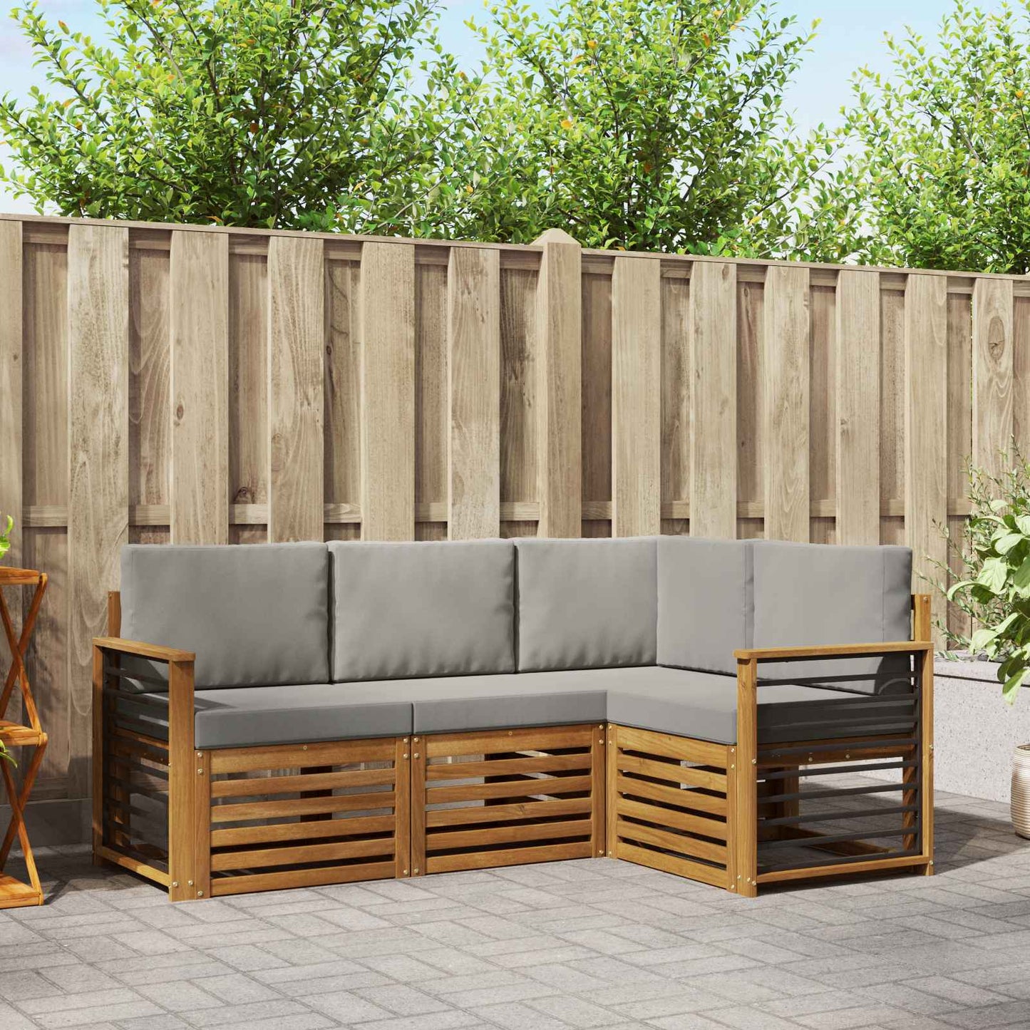 vidaXL Σετ Καναπέ 4 pcs Φυσικό και Ανοιχτό Γκρι Στερεό Ξύλο Ακακίας