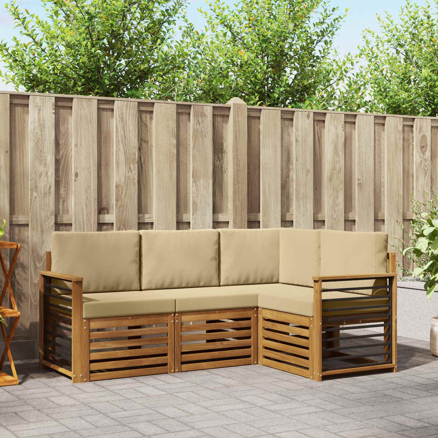 vidaXL Σετ Καναπέ 4 pcs Φυσικό και Μπεζ Στερεό Ξύλο Ακακίας