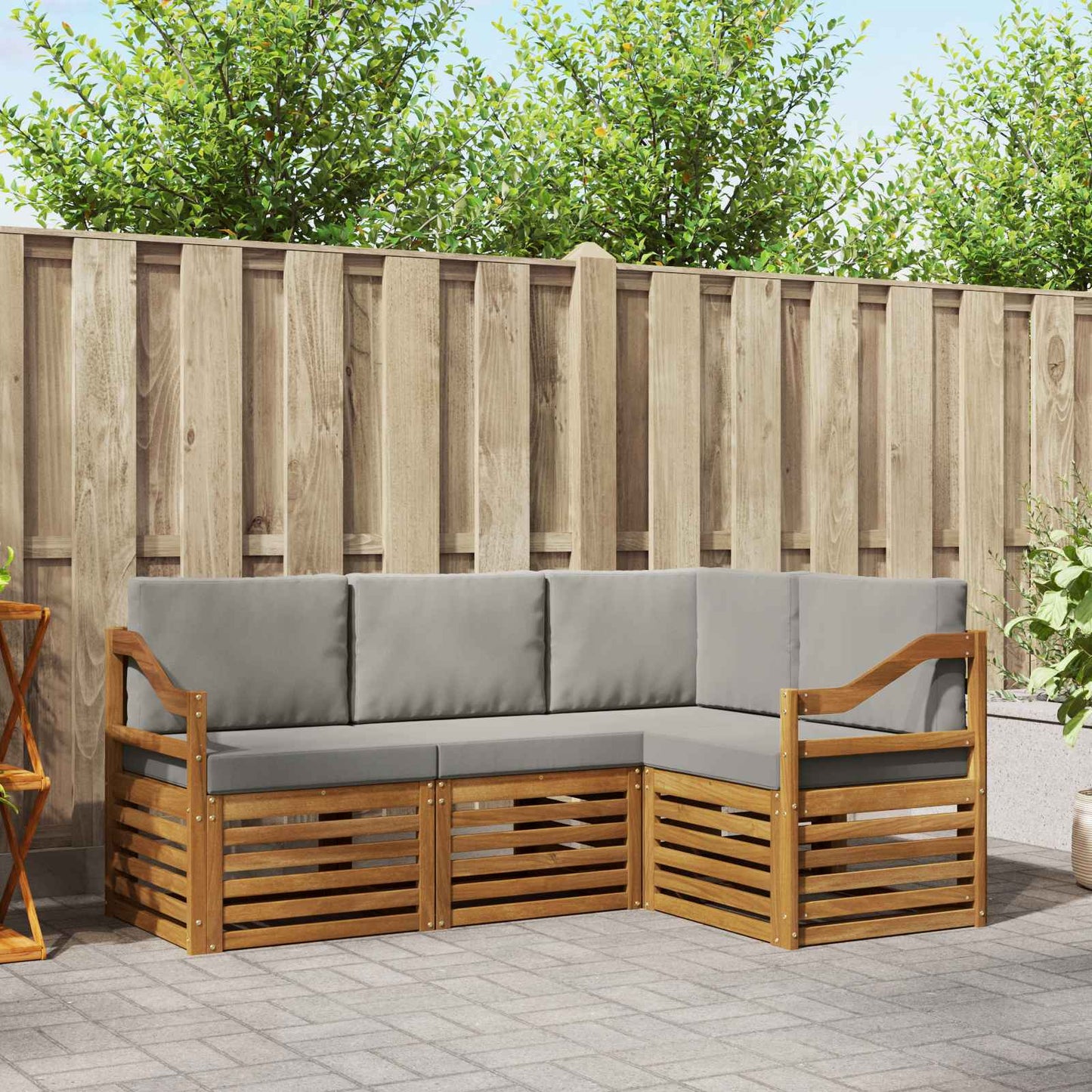 vidaXL Σετ Καναπέ 4 pcs Φυσικό και Ανοιχτό Γκρι Στερεό Ξύλο Ακακίας