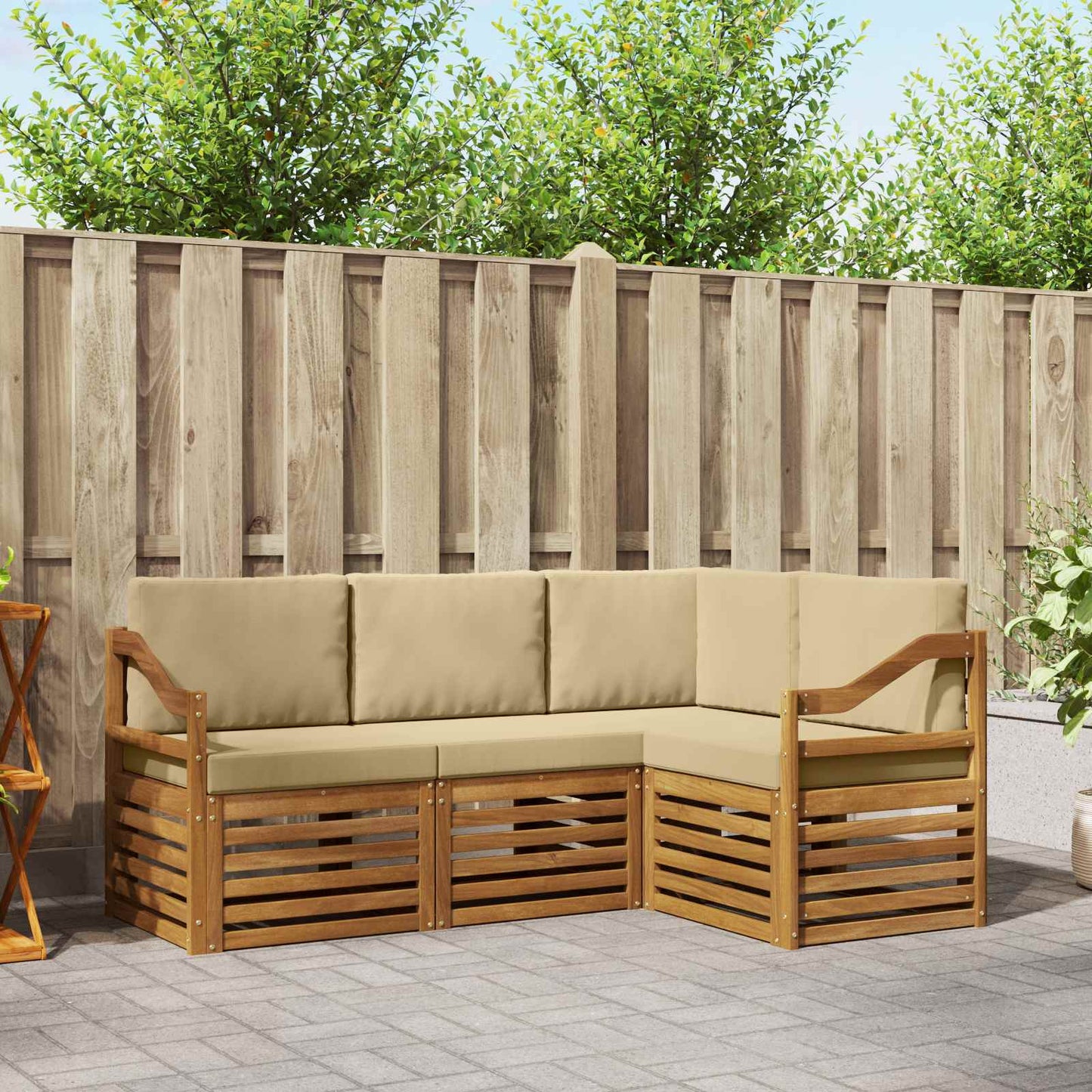 vidaXL Σετ Καναπέ 4 pcs Φυσικό και Μπεζ Στερεό Ξύλο Ακακίας