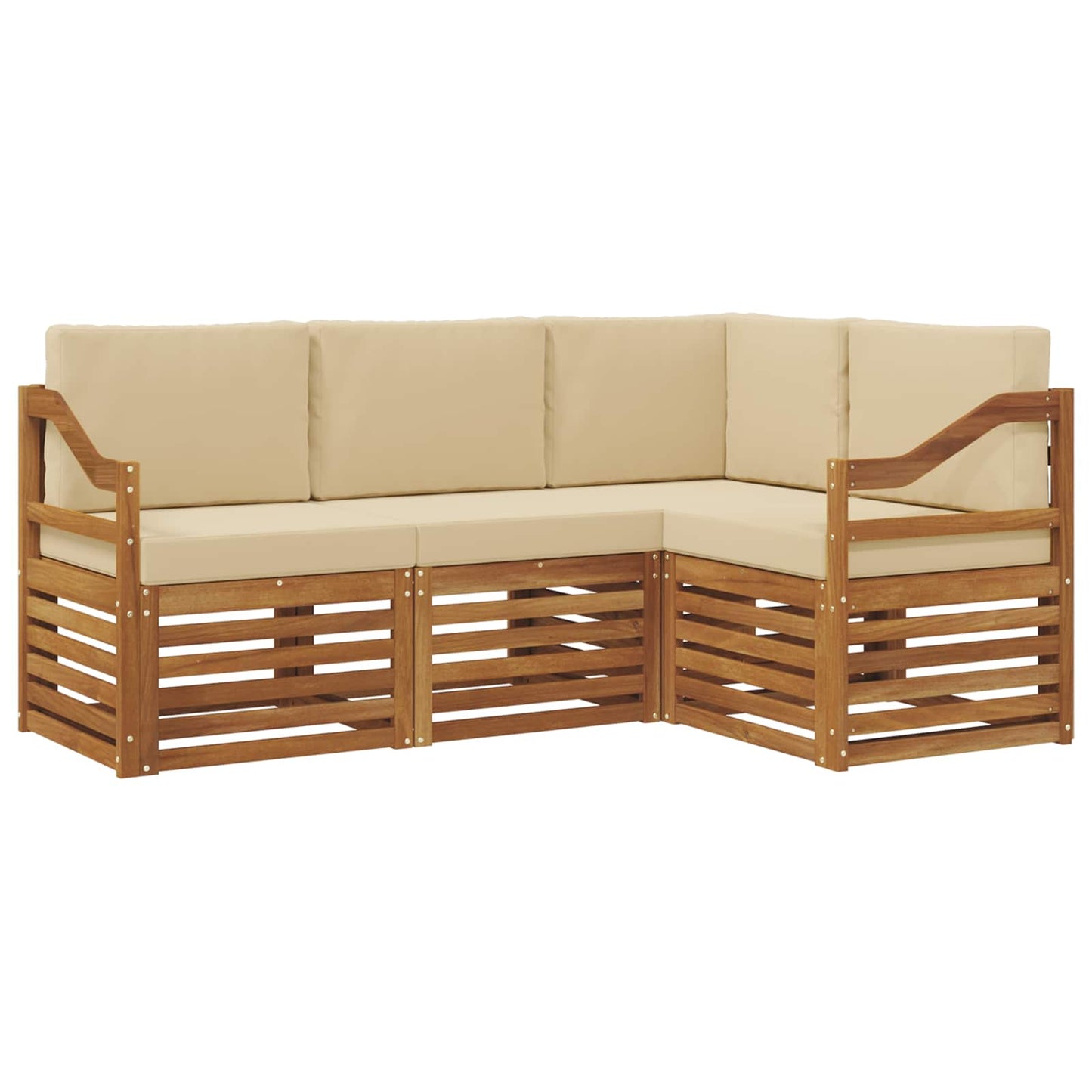 vidaXL Σετ Καναπέ 4 pcs Φυσικό και Μπεζ Στερεό Ξύλο Ακακίας