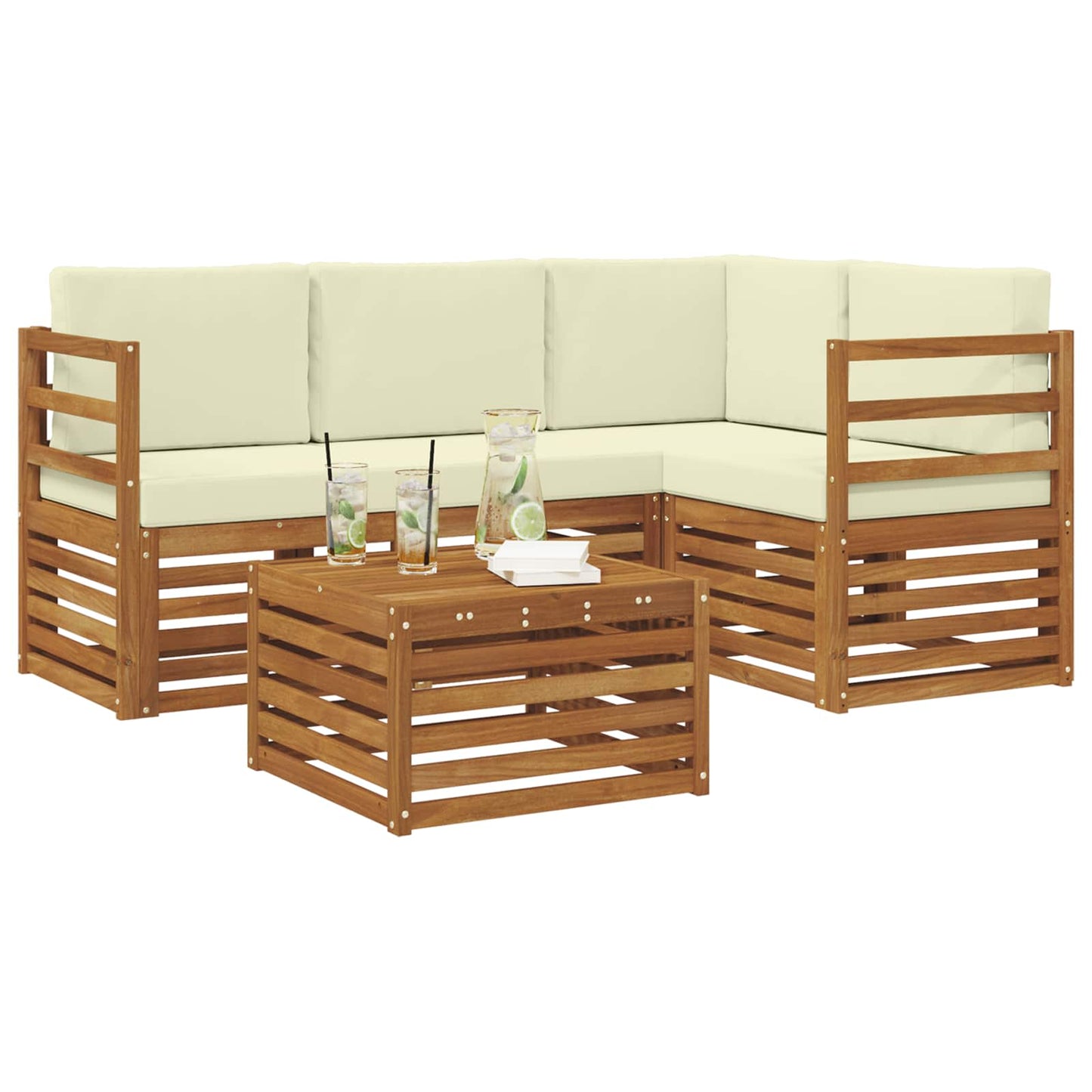 vidaXL Σειρά Καναπέ Εξωτερικού με μαξιλάρι 5 pcs Φυσικό και Κρέμα