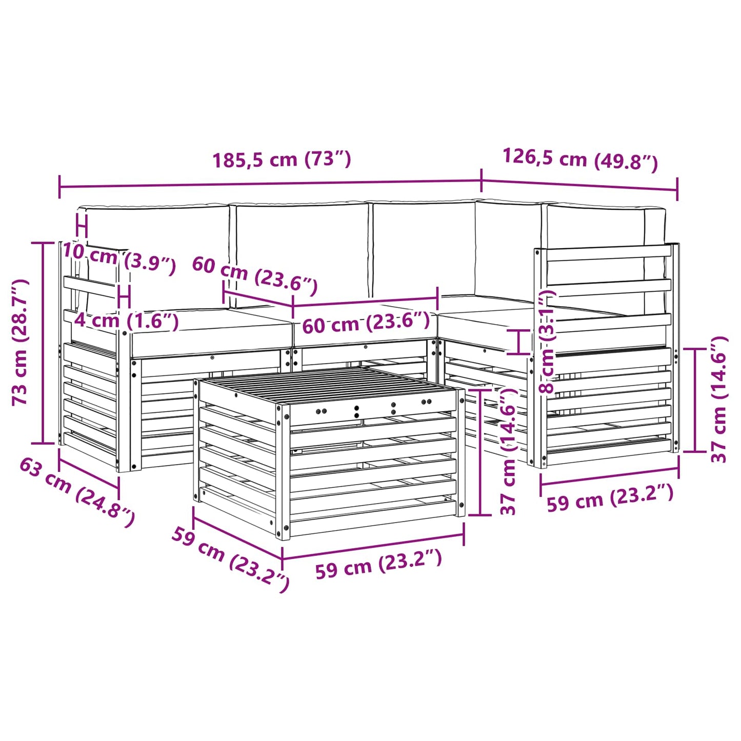 vidaXL Σειρά Καναπέ Εξωτερικού με μαξιλάρι 5 pcs Φυσικό και Κρέμα