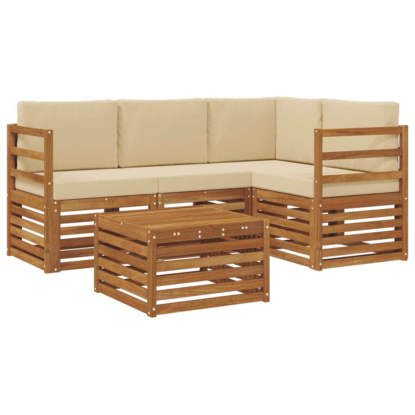 vidaXL Σειρά Καναπέ Εξωτερικού με μαξιλάρι 5 pcs Φυσικό και Μπεζ