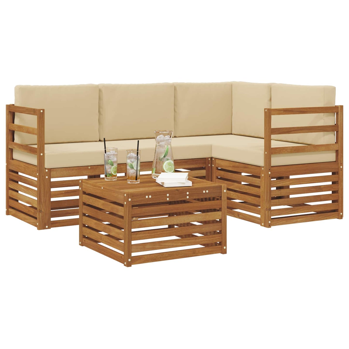 vidaXL Σειρά Καναπέ Εξωτερικού με μαξιλάρι 5 pcs Φυσικό και Μπεζ