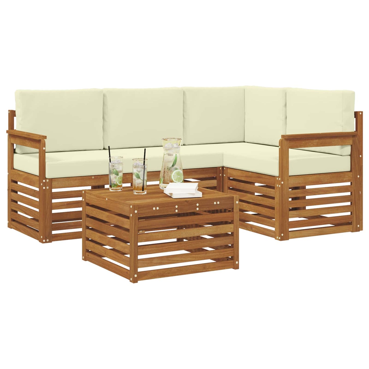 vidaXL Σειρά Καναπέ Εξωτερικού με μαξιλάρι 5 pcs Φυσικό και Κρέμα