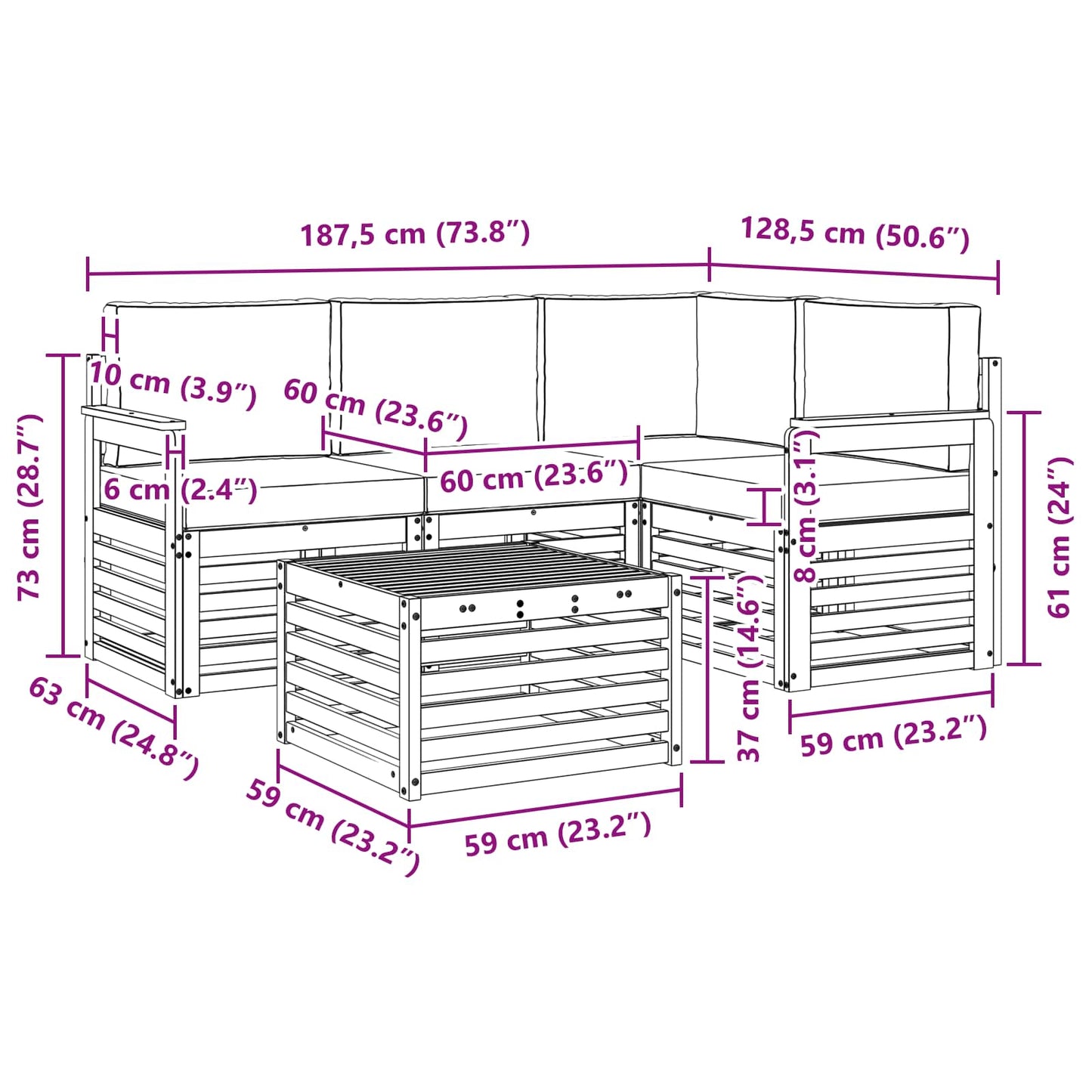 vidaXL Σειρά Καναπέ Εξωτερικού με μαξιλάρι 5 pcs Φυσικό και Ανθρακί