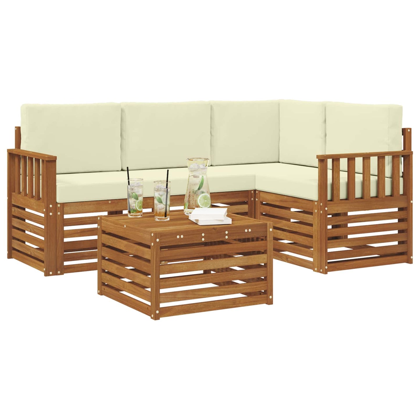 vidaXL Σειρά Καναπέ Εξωτερικού με μαξιλάρι 5 pcs Φυσικό και Κρέμα
