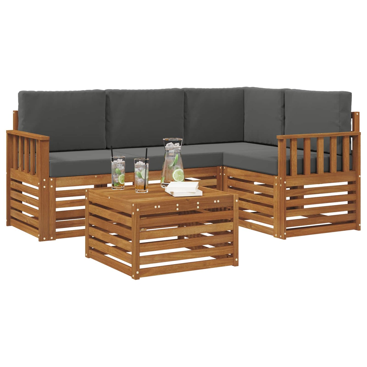vidaXL Σειρά Καναπέ Εξωτερικού με μαξιλάρι 5 pcs Φυσικό και Ανθρακί