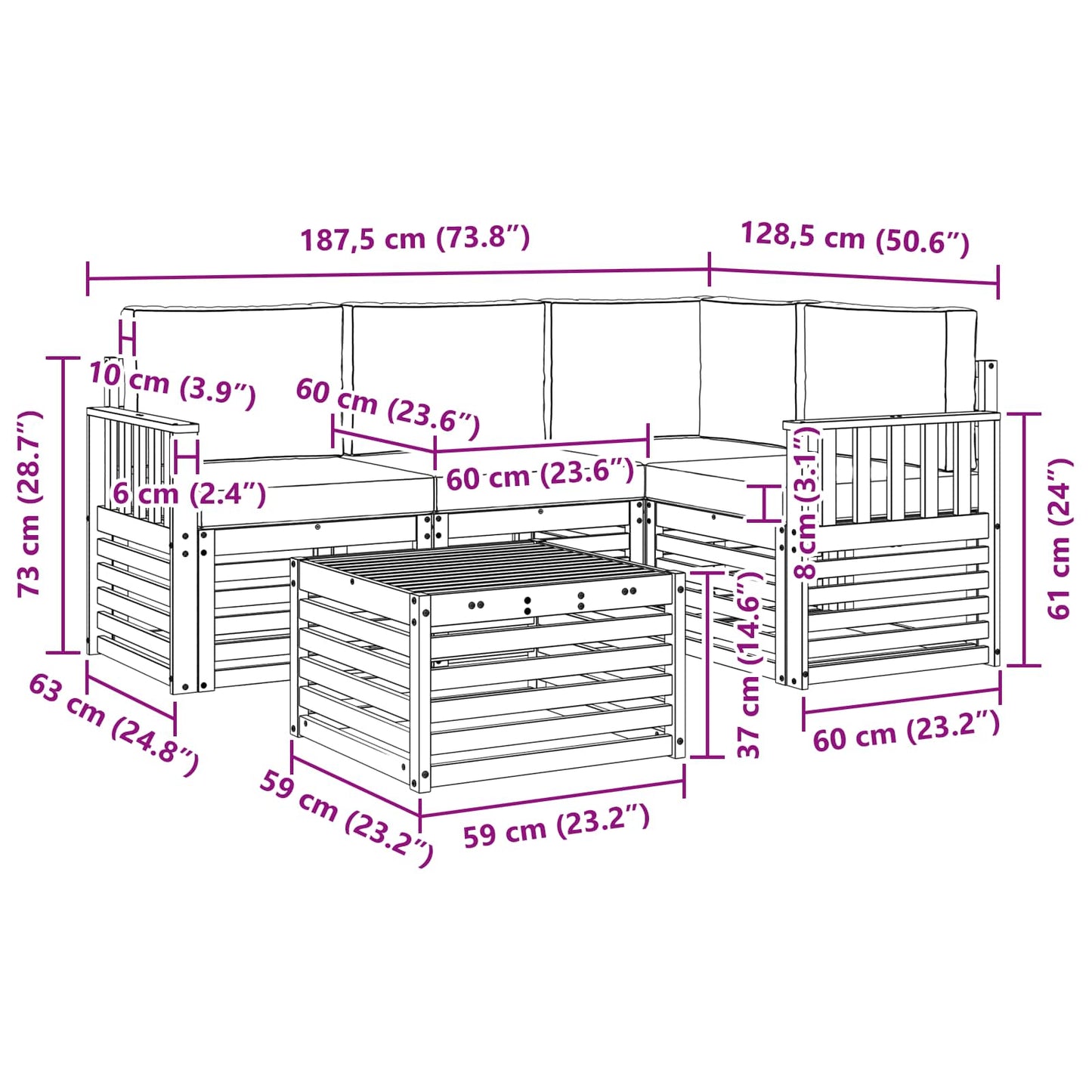 vidaXL Σειρά Καναπέ Εξωτερικού με μαξιλάρι 5 pcs Φυσικό και Ανθρακί