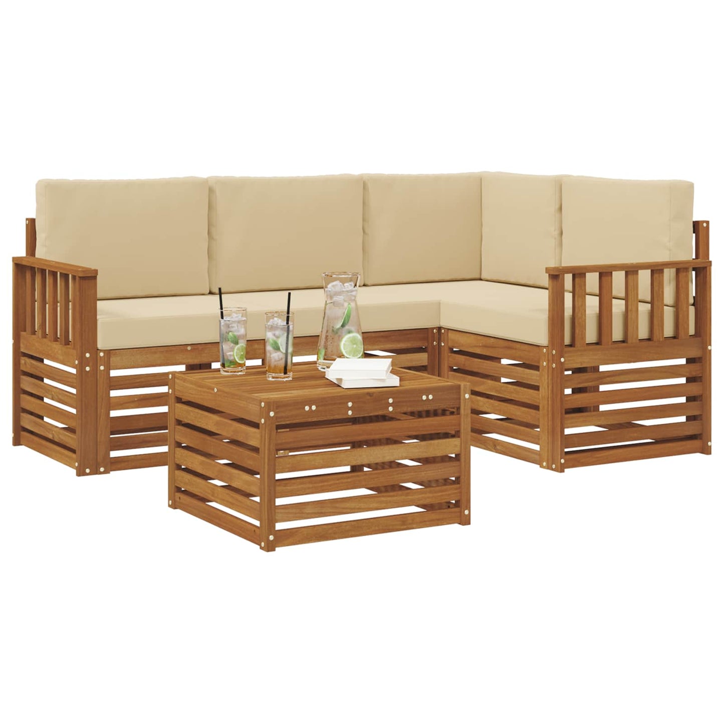 vidaXL Σειρά Καναπέ Εξωτερικού με μαξιλάρι 5 pcs Φυσικό και Μπεζ