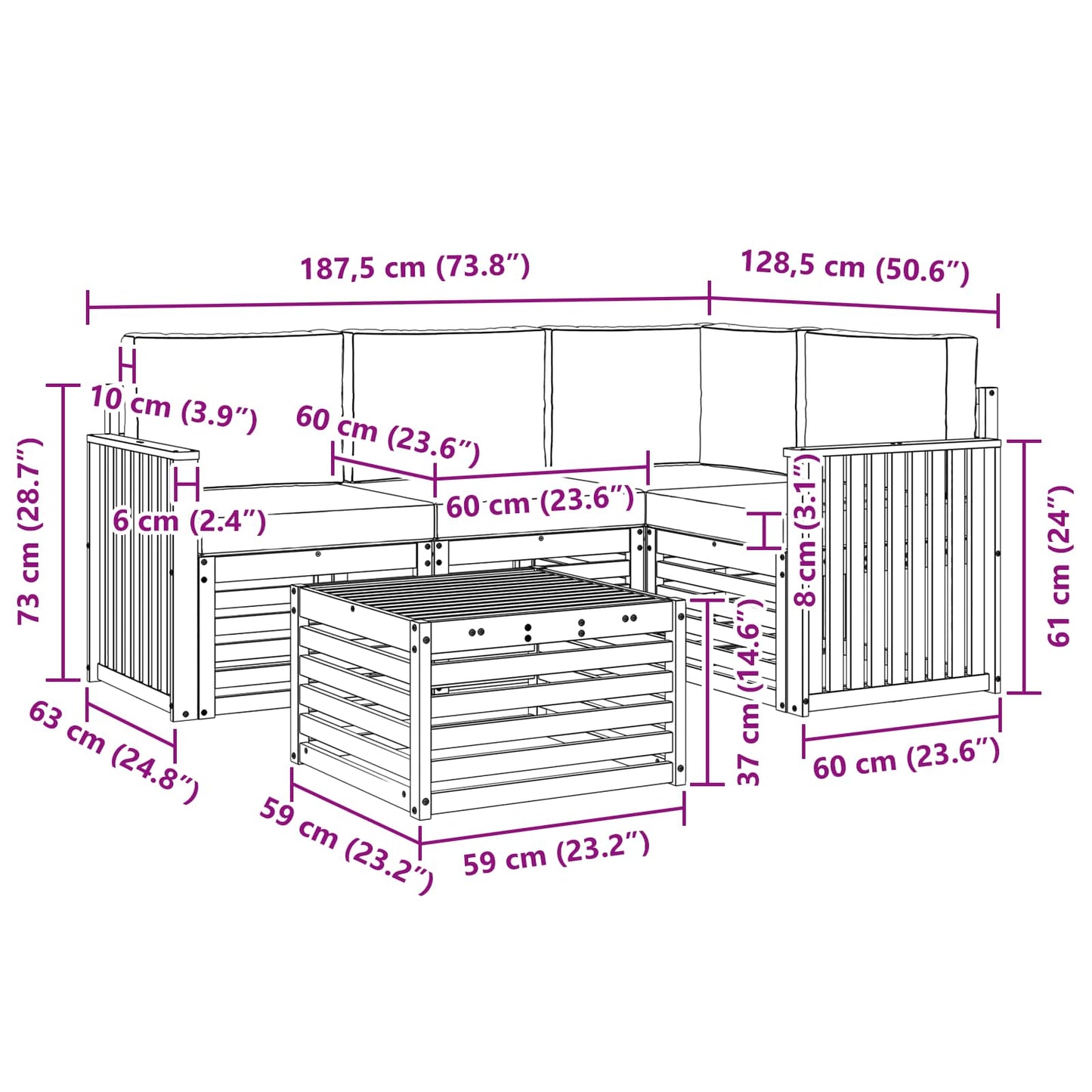 vidaXL Σειρά Καναπέ Εξωτερικού 5 pcs Φυσικό και Ανοιχτό Γκρι