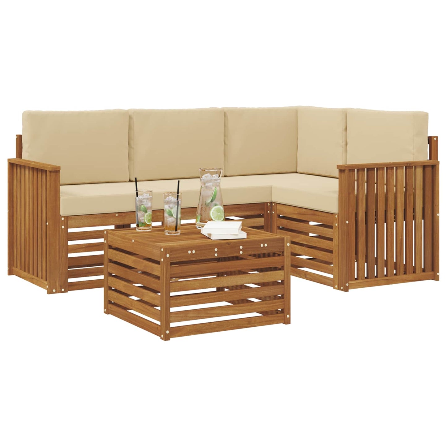 vidaXL Σειρά Καναπέ Εξωτερικού με μαξιλάρι 5 pcs Φυσικό και Μπεζ