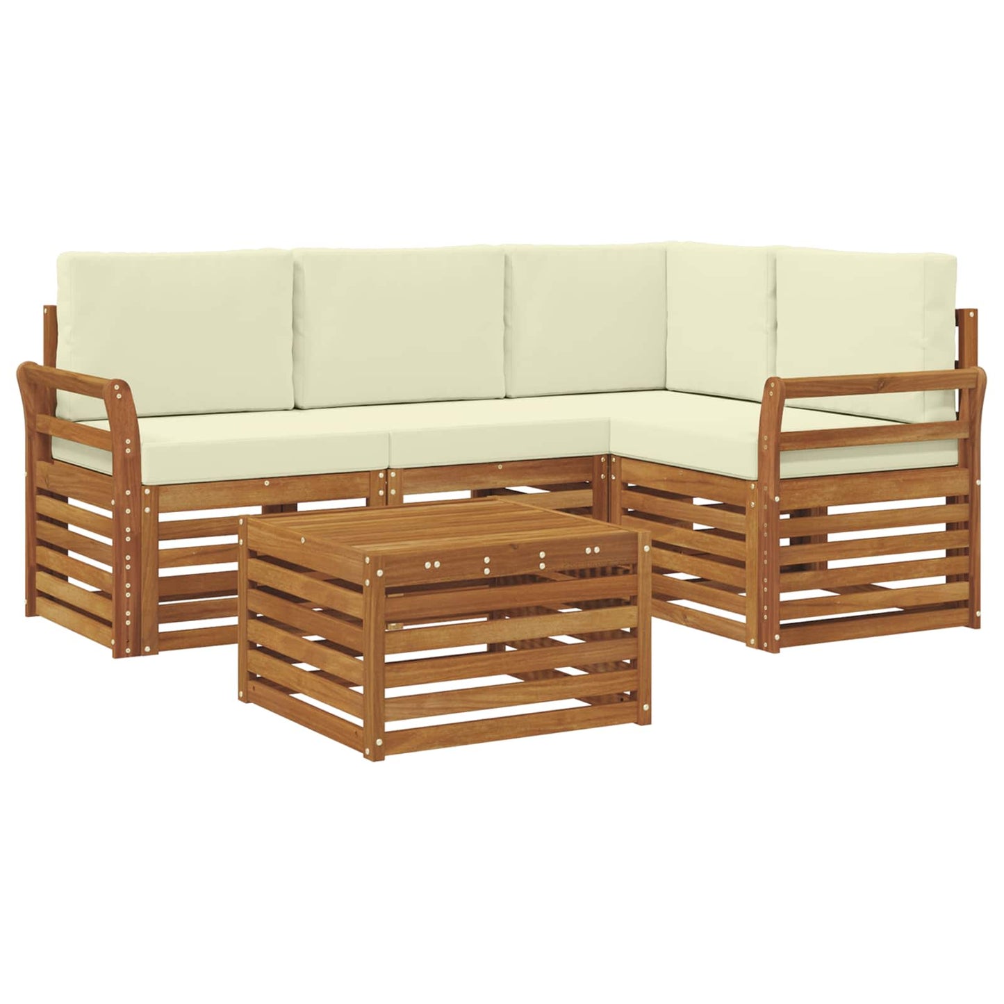 vidaXL Σειρά Καναπέ Εξωτερικού με μαξιλάρι 5 pcs Φυσικό και Κρέμα