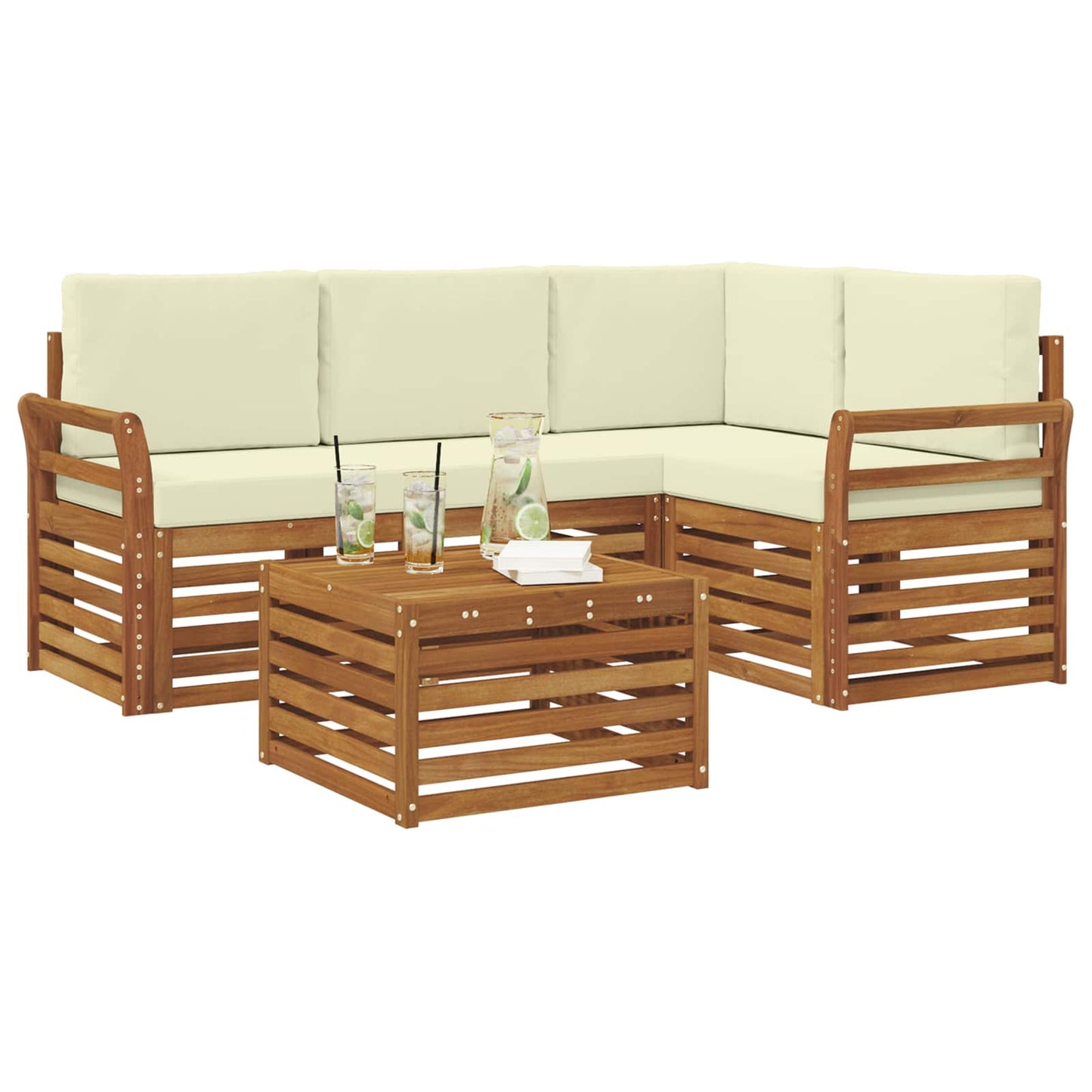 vidaXL Σειρά Καναπέ Εξωτερικού με μαξιλάρι 5 pcs Φυσικό και Κρέμα