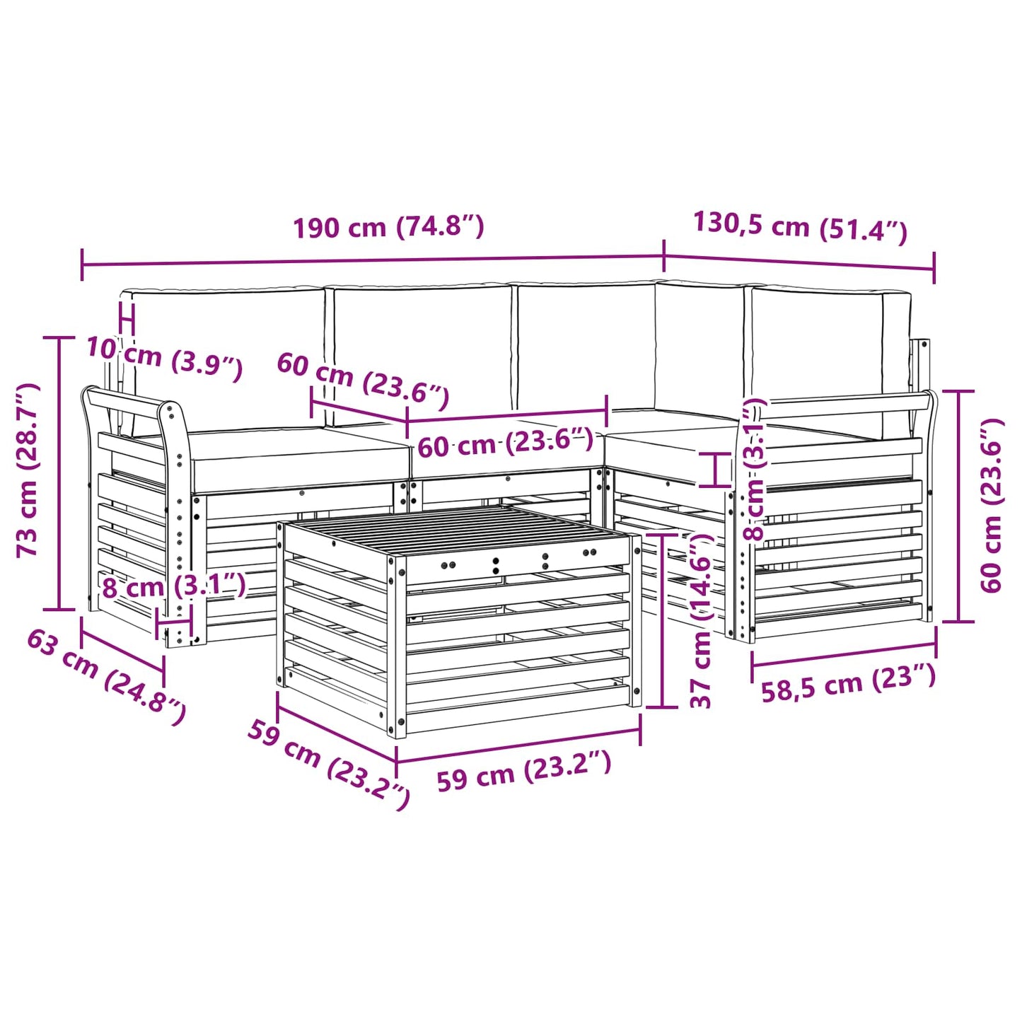 vidaXL Σειρά Καναπέ Εξωτερικού με μαξιλάρι 5 pcs Φυσικό και Κρέμα