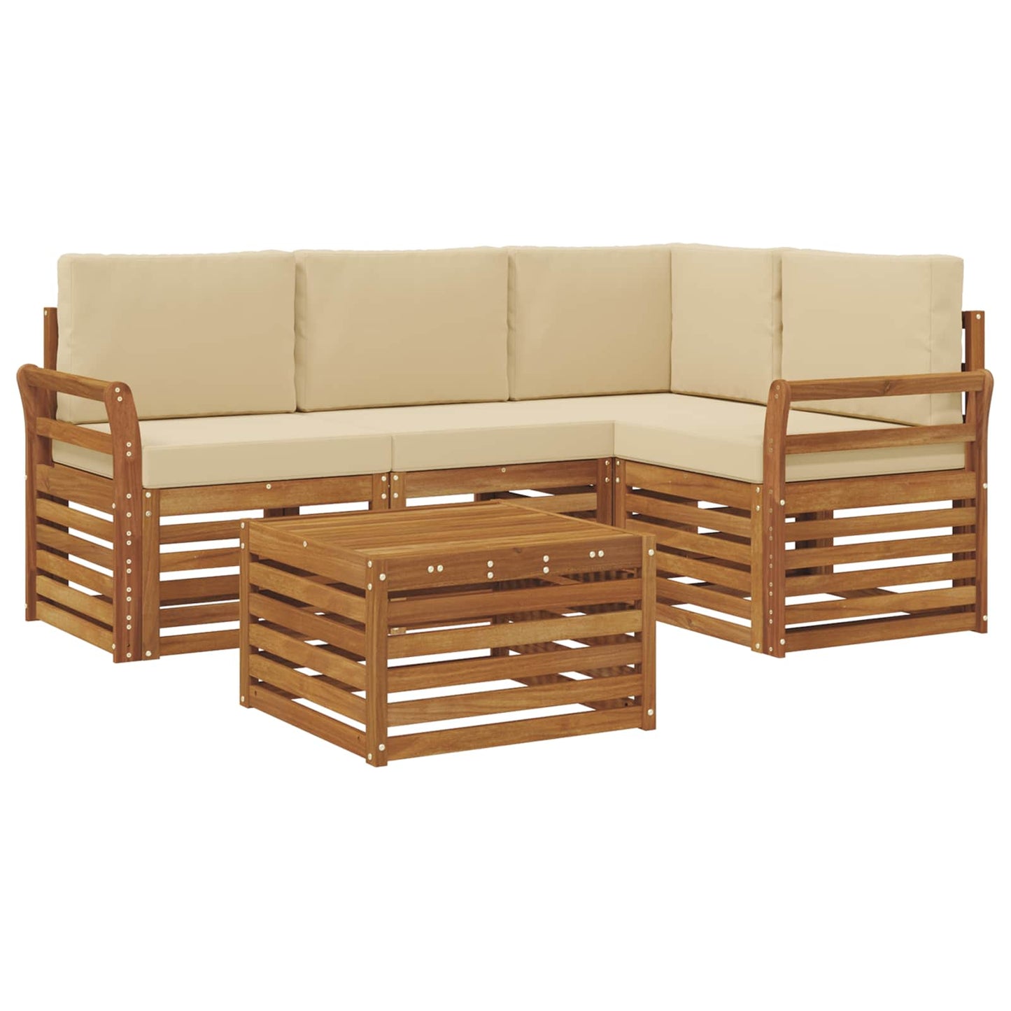 vidaXL Σειρά Καναπέ Εξωτερικού με μαξιλάρι 5 pcs Φυσικό και Μπεζ