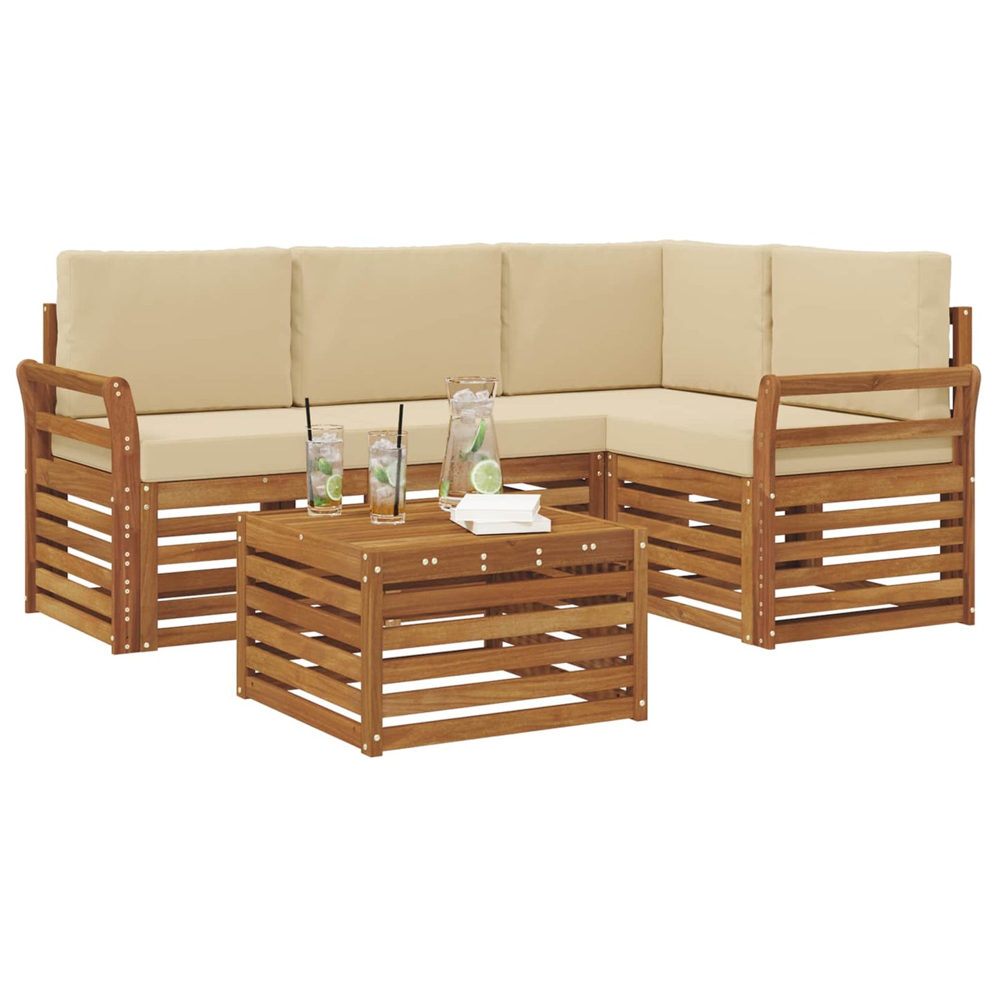vidaXL Σειρά Καναπέ Εξωτερικού με μαξιλάρι 5 pcs Φυσικό και Μπεζ