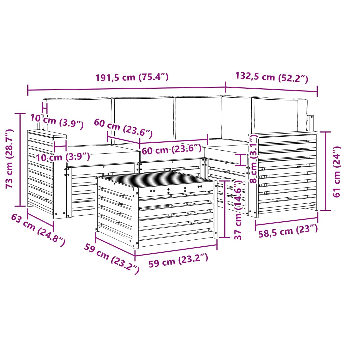 vidaXL Σειρά Καναπέ Εξωτερικού με μαξιλάρι 5 pcs Φυσικό και Ανθρακί