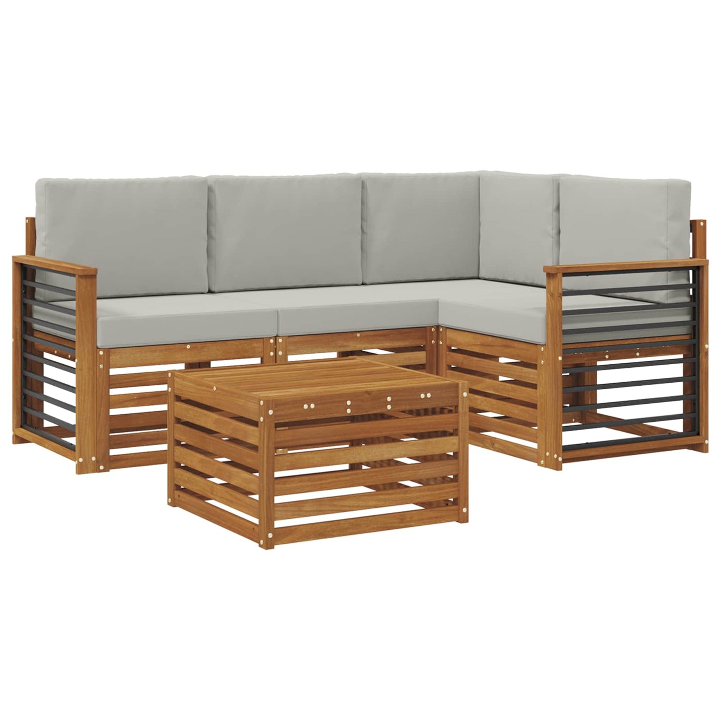 vidaXL Σειρά Καναπέ Εξωτερικού 5 pcs Φυσικό και Ανοιχτό Γκρι