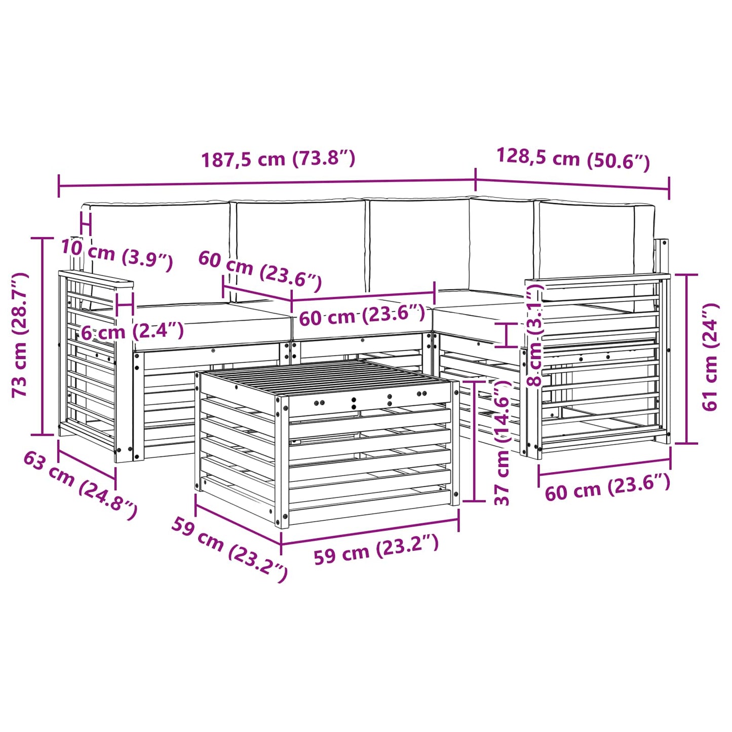 vidaXL Σειρά Καναπέ Εξωτερικού 5 pcs Φυσικό και Ανοιχτό Γκρι