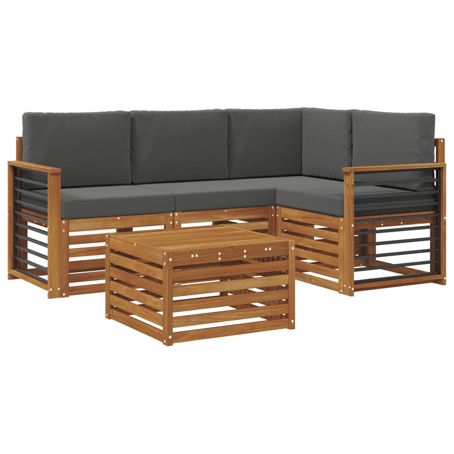 vidaXL Σειρά Καναπέ Εξωτερικού με μαξιλάρι 5 pcs Φυσικό και Ανθρακί