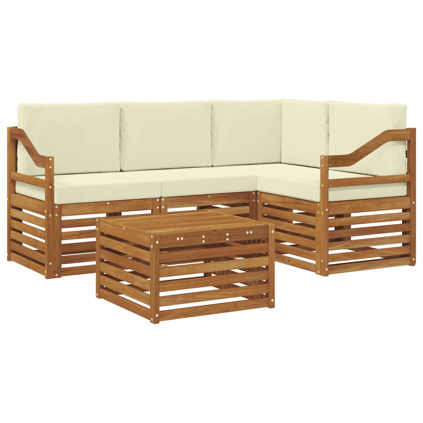vidaXL Σειρά Καναπέ Εξωτερικού με μαξιλάρι 5 pcs Φυσικό και Κρέμα