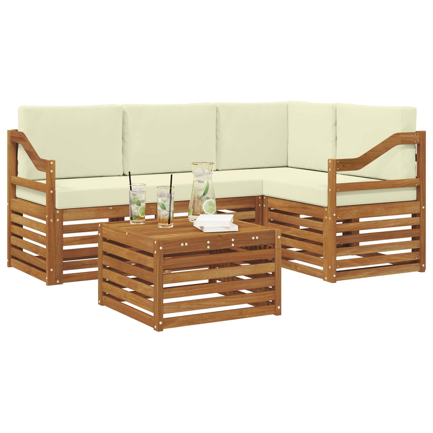 vidaXL Σειρά Καναπέ Εξωτερικού με μαξιλάρι 5 pcs Φυσικό και Κρέμα