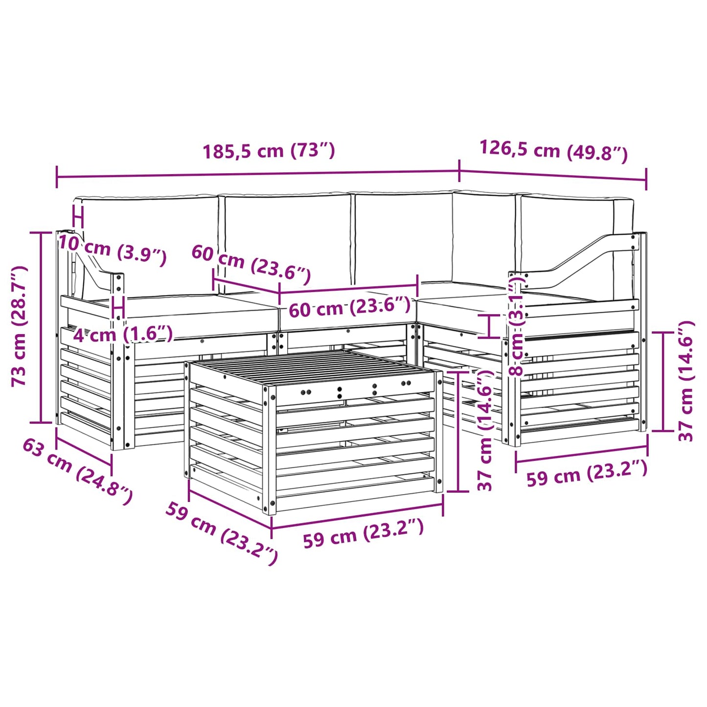 vidaXL Σειρά Καναπέ Εξωτερικού με μαξιλάρι 5 pcs Φυσικό και Κρέμα