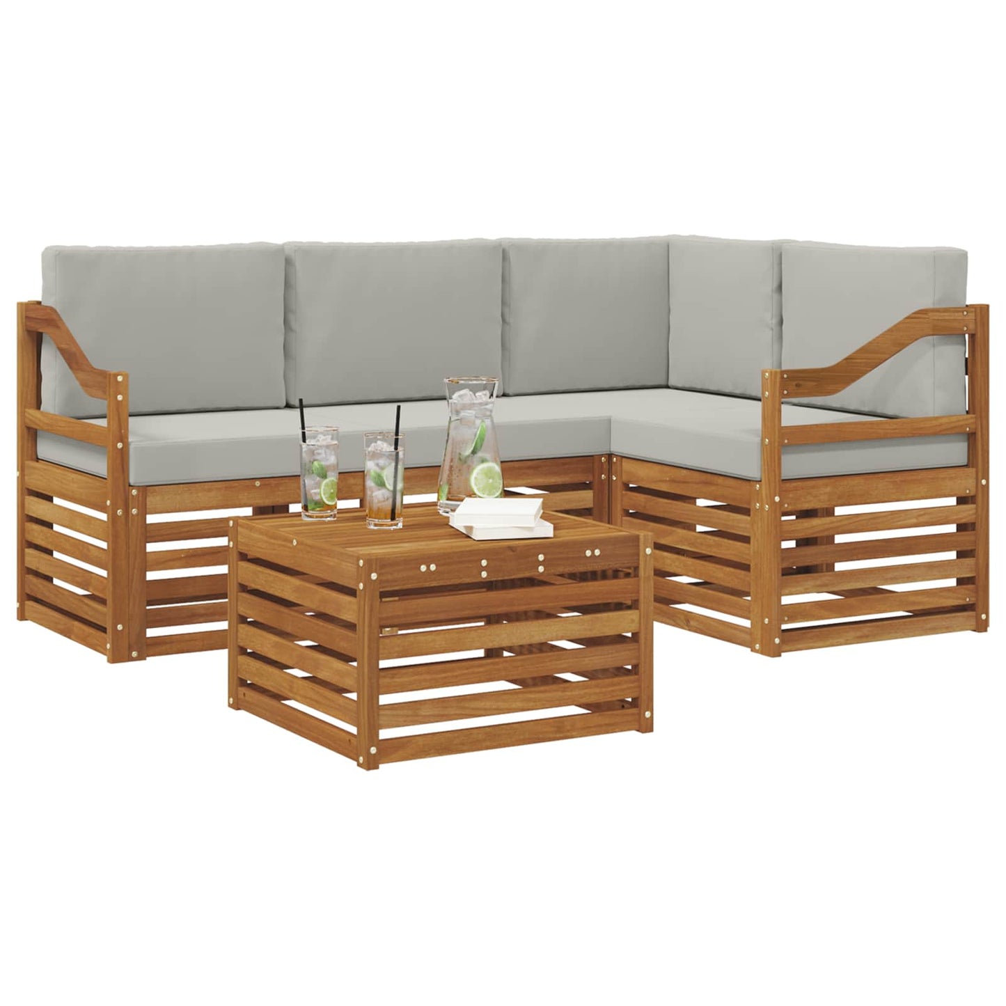 vidaXL Σειρά Καναπέ Εξωτερικού 5 pcs Φυσικό και Ανοιχτό Γκρι