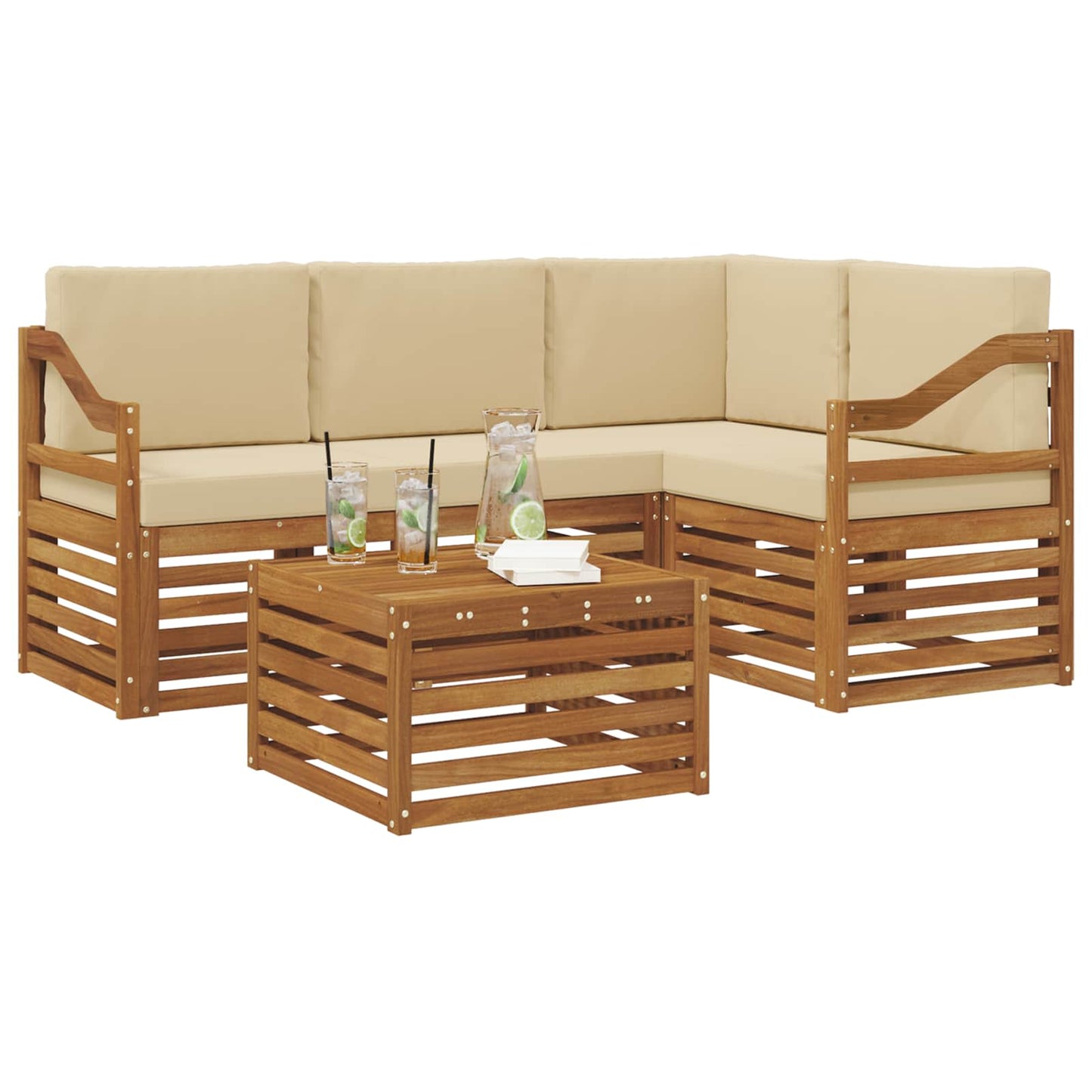 vidaXL Σειρά Καναπέ Εξωτερικού με μαξιλάρι 5 pcs Φυσικό και Μπεζ