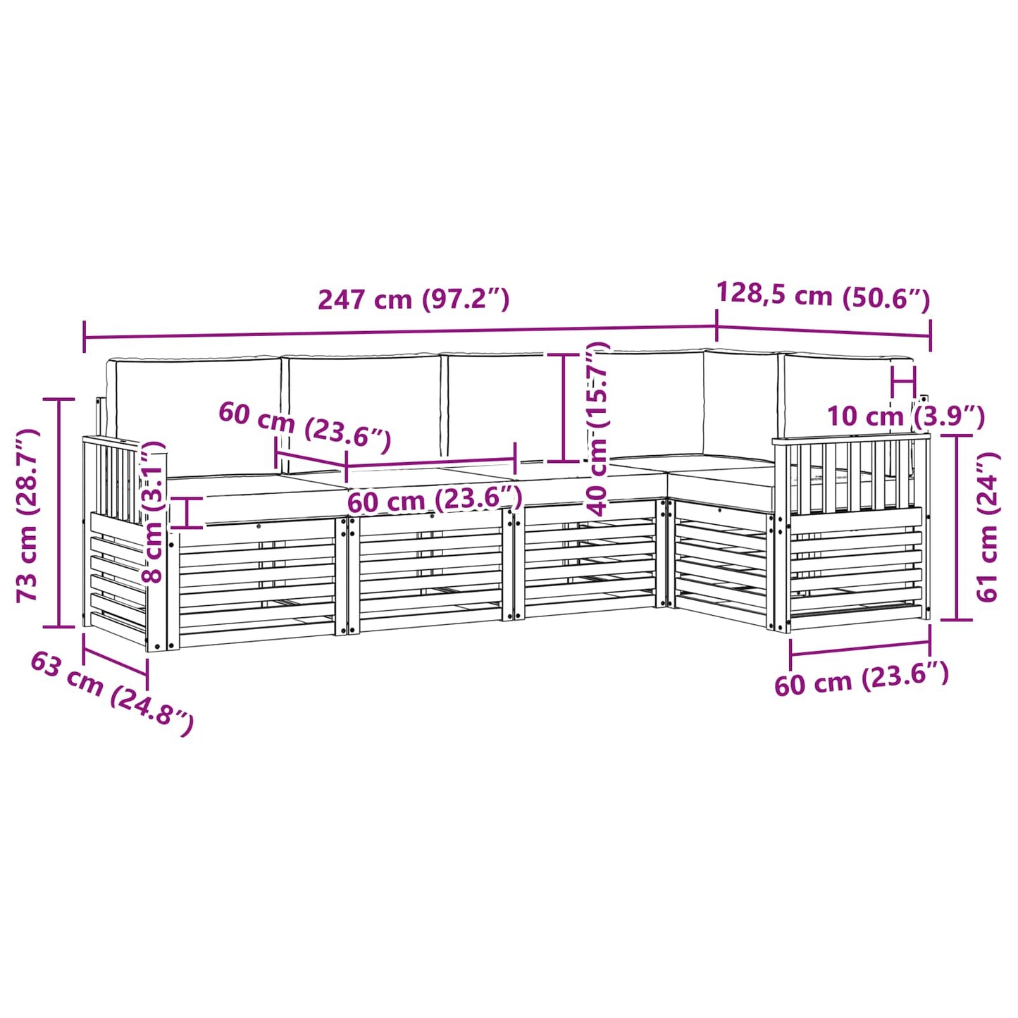 vidaXL Σαλονάκι Γωνιακού Καναπέ με μαξιλάρι 5 pcs Φυσικό και Μπεζ