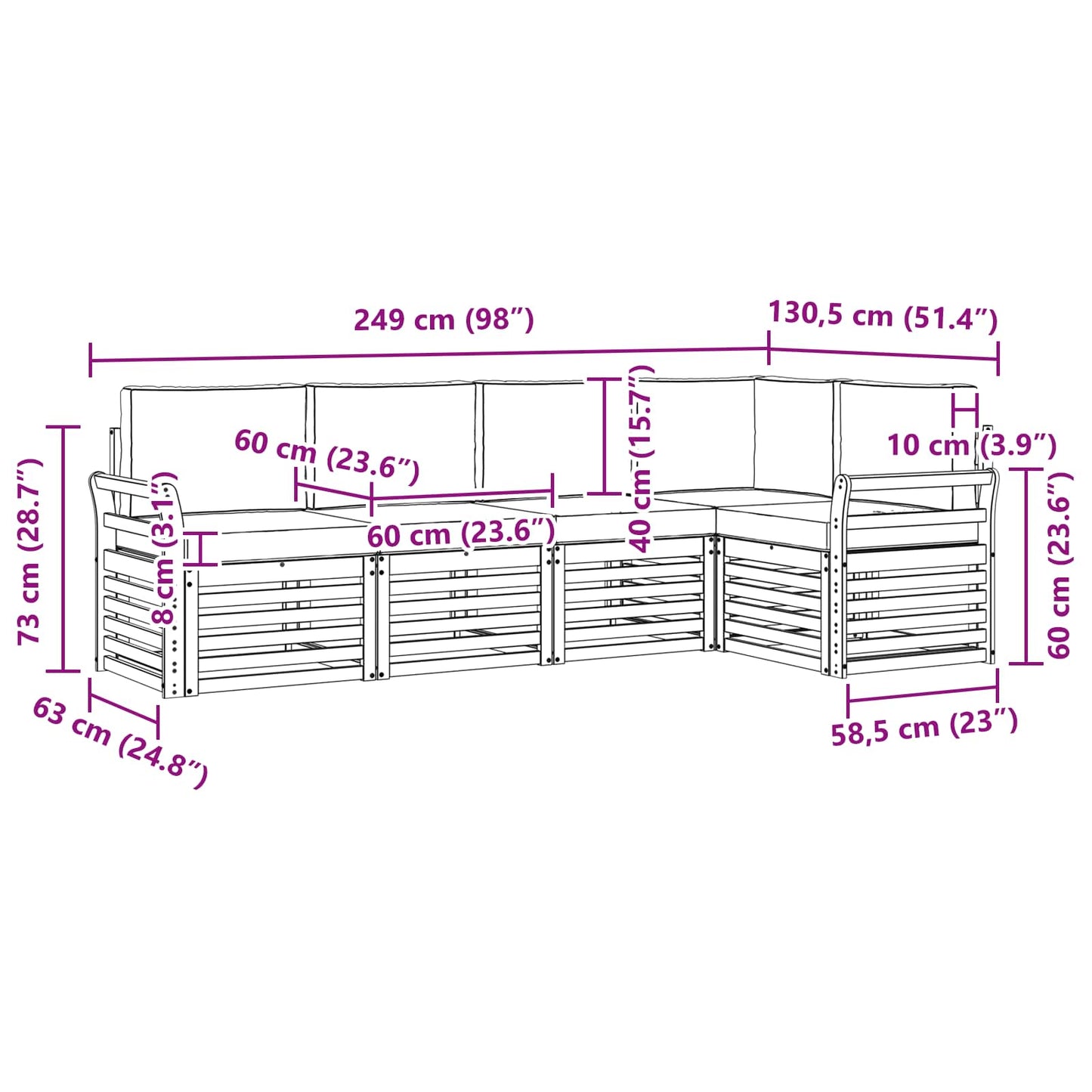 vidaXL Σαλονάκι Γωνιακού Καναπέ με μαξιλάρι 5 pcs Φυσικό και Κρέμα
