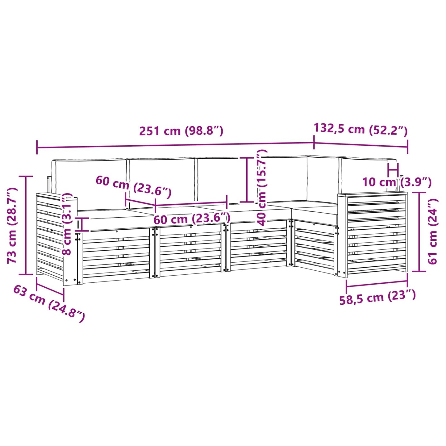 vidaXL Σαλονάκι Γωνιακού Καναπέ με μαξιλάρι 5 pcs Φυσικό και Ανθρακί
