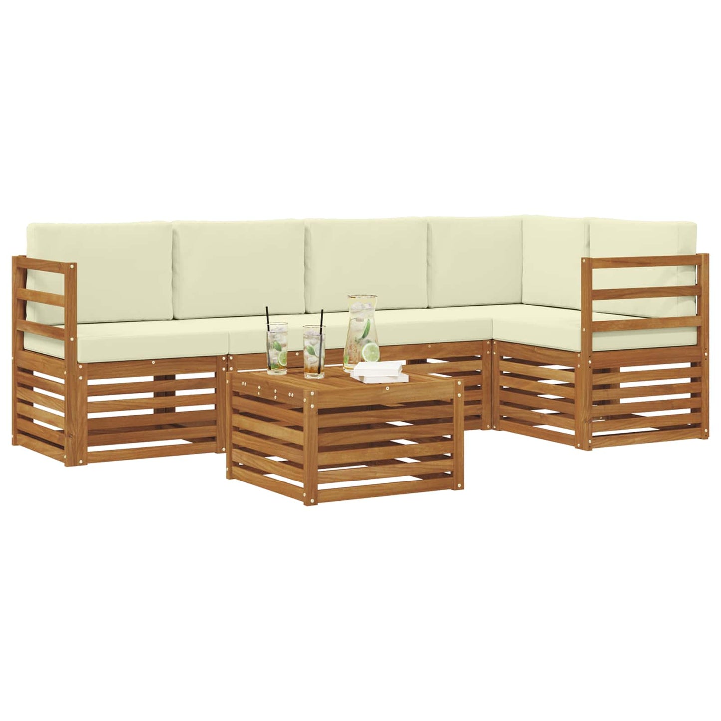 vidaXL Σαλονάκι Γωνιακού Καναπέ με μαξιλάρι 6 pcs Φυσικό και Κρέμα